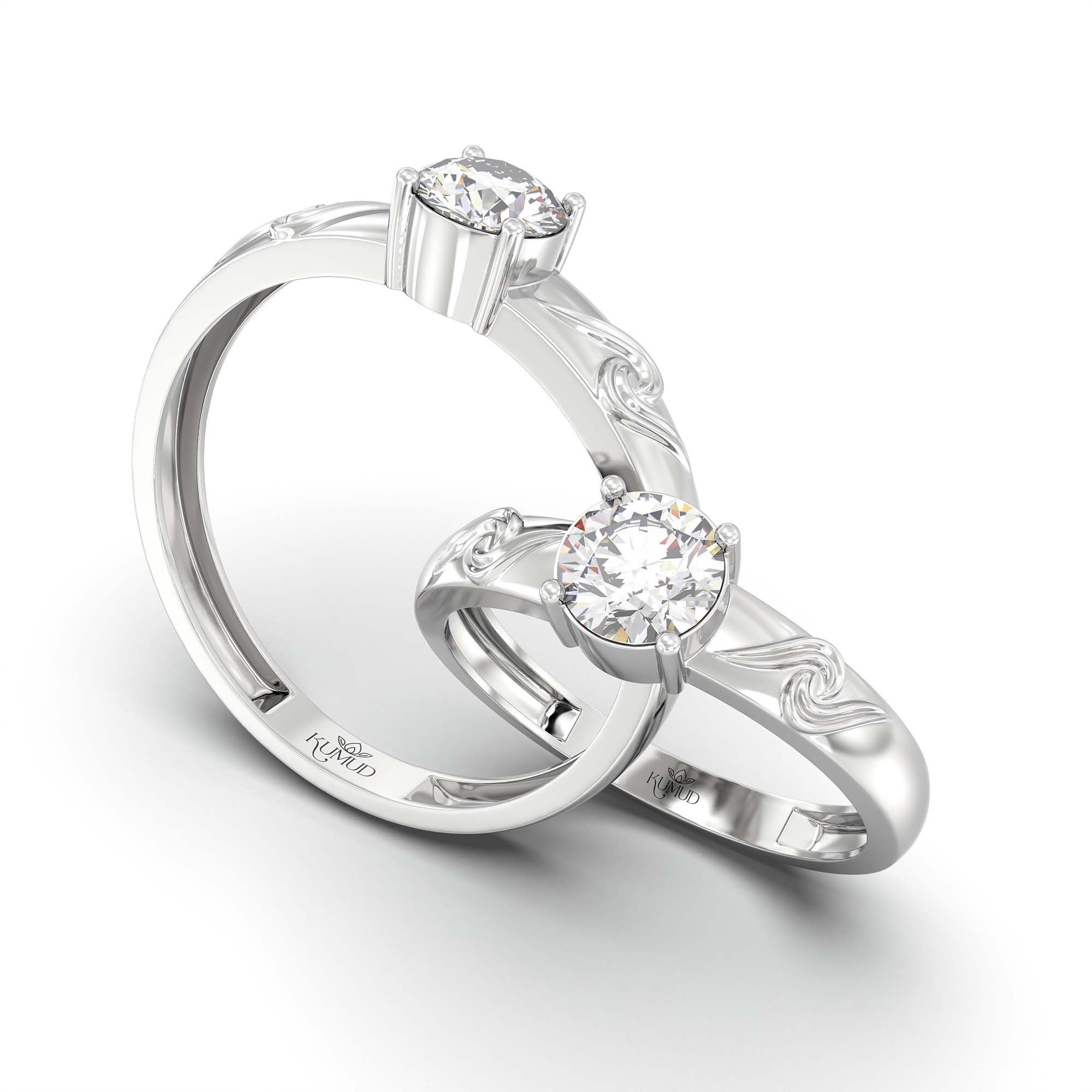 Lab-Grown Diamond Couple Rings (Pair) in 18K White Gold – 1.08 Ct Total, 3 g (Design K2-11) thumbnail