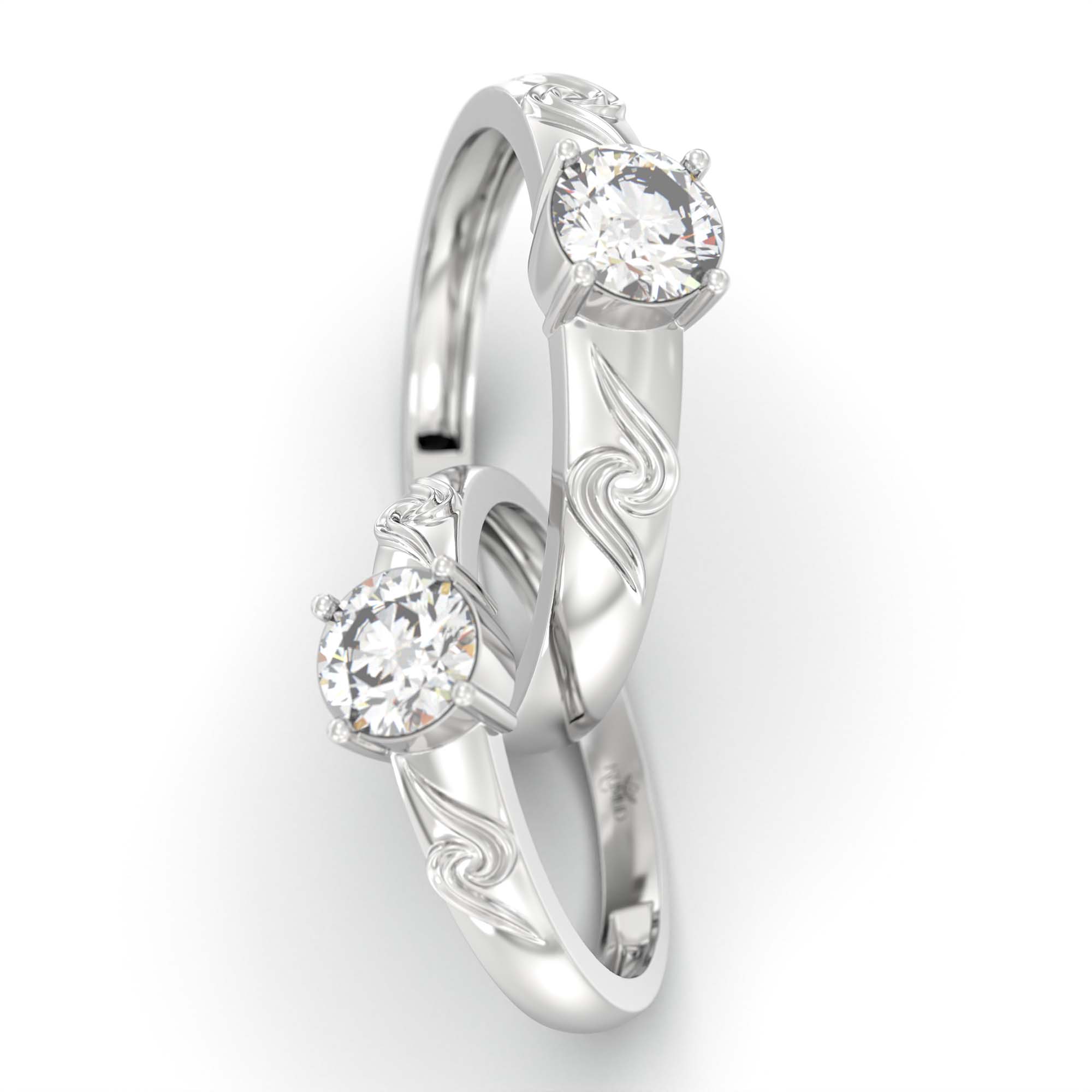 Lab-Grown Diamond Couple Rings (Pair) in 18K White Gold – 1.08 Ct Total, 3 g (Design K2-11) thumbnail