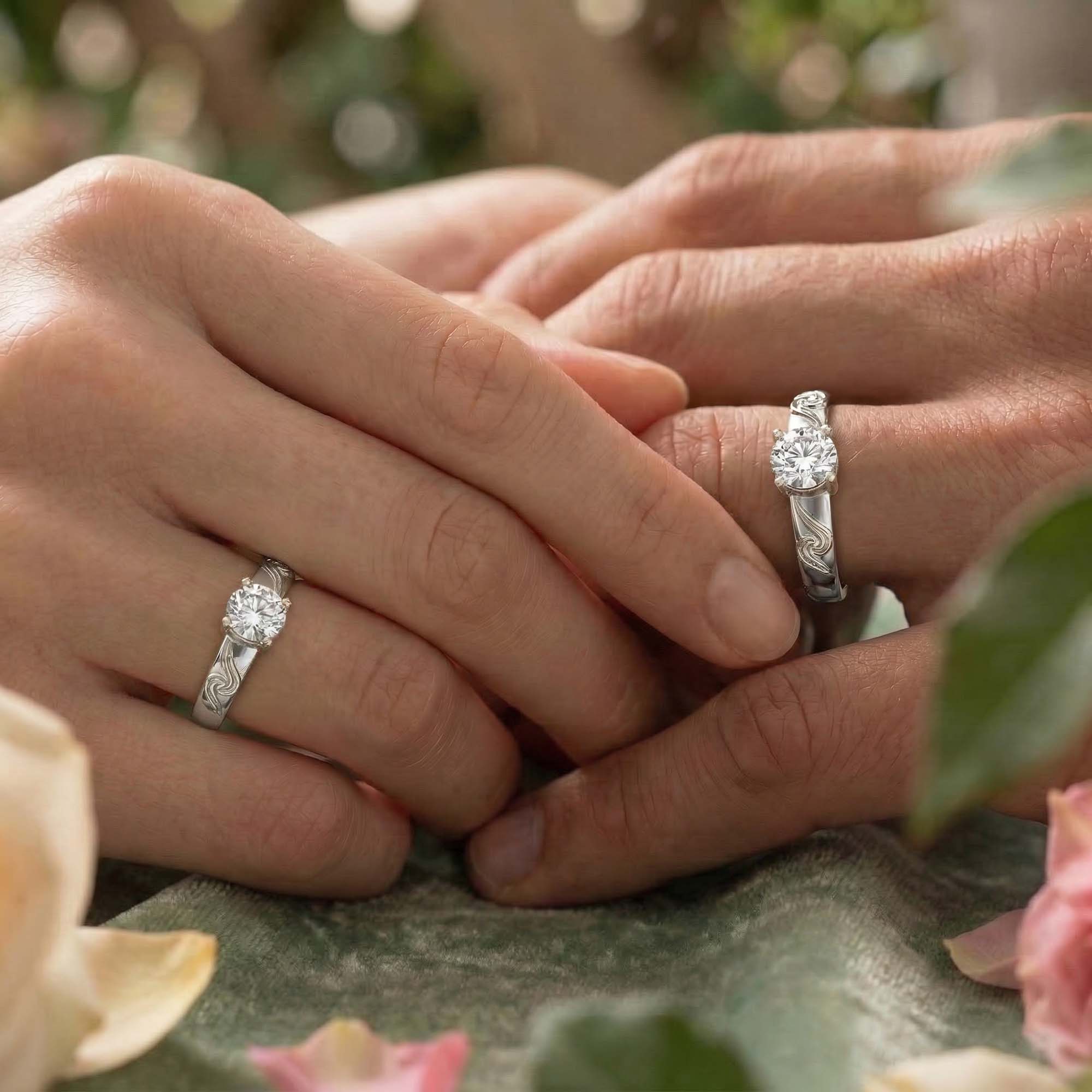 Lab-Grown Diamond Couple Rings (Pair) in 18K White Gold – 1.08 Ct Total, 3 g (Design K2-11) thumbnail