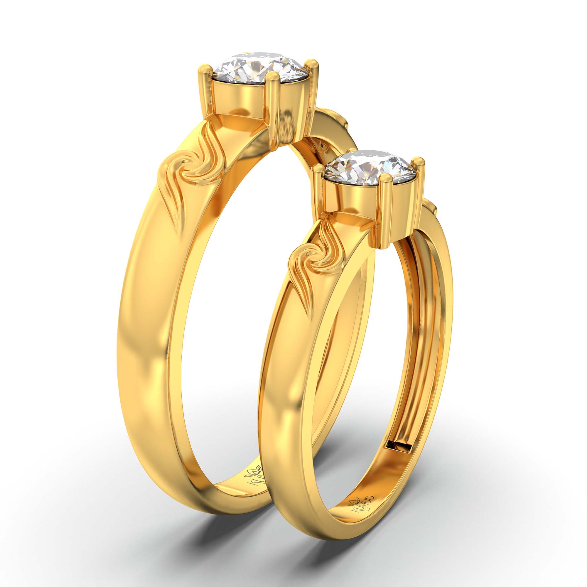 Lab-Grown Diamond Couple Rings (Pair) in 22K Yellow Gold – 1.08 Ct Total, 3 g (Design K2-11) thumbnail