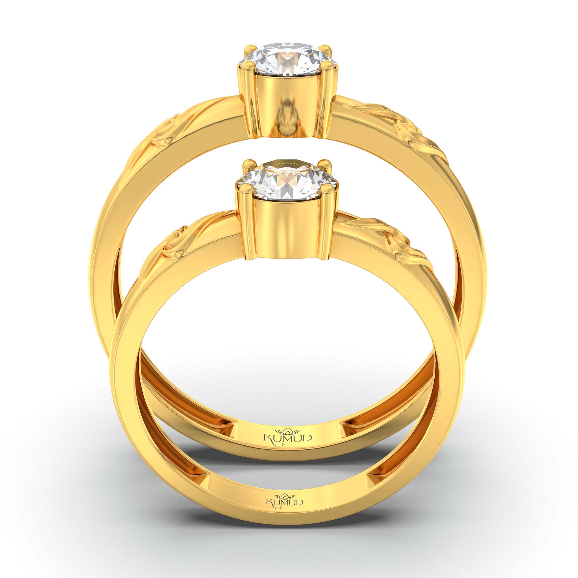 Lab-Grown Diamond Couple Rings (Pair) in 22K Yellow Gold – 1.08 Ct Total, 3 g (Design K2-11) thumbnail
