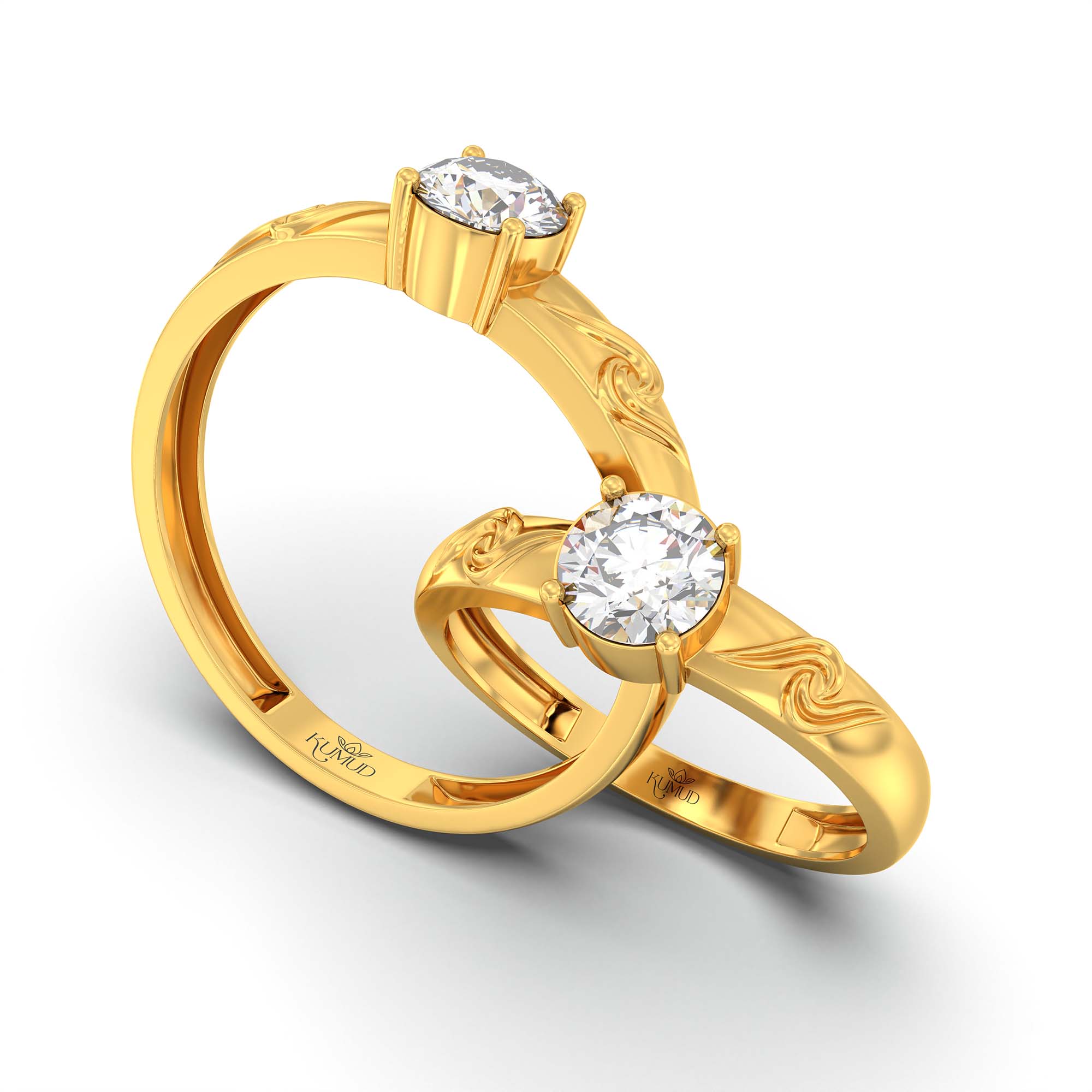 Lab-Grown Diamond Couple Rings (Pair) in 22K Yellow Gold – 1.08 Ct Total, 3 g (Design K2-11) thumbnail