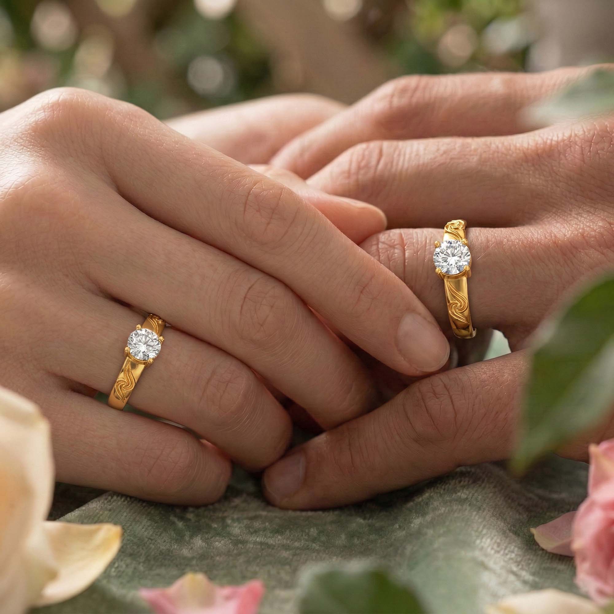 Lab-Grown Diamond Couple Rings (Pair) in 22K Yellow Gold – 1.08 Ct Total, 3 g (Design K2-11) thumbnail