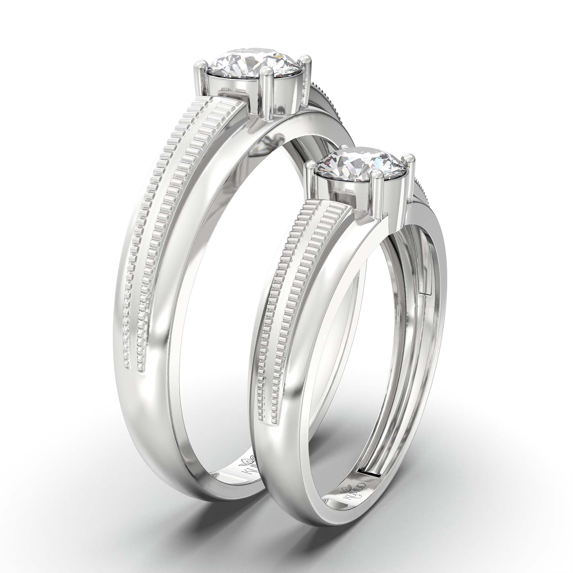Lab-Grown Diamond Couple Rings (Pair) in 18K White Gold – 1.08 Ct Total, 3 g (Design K2-12) thumbnail