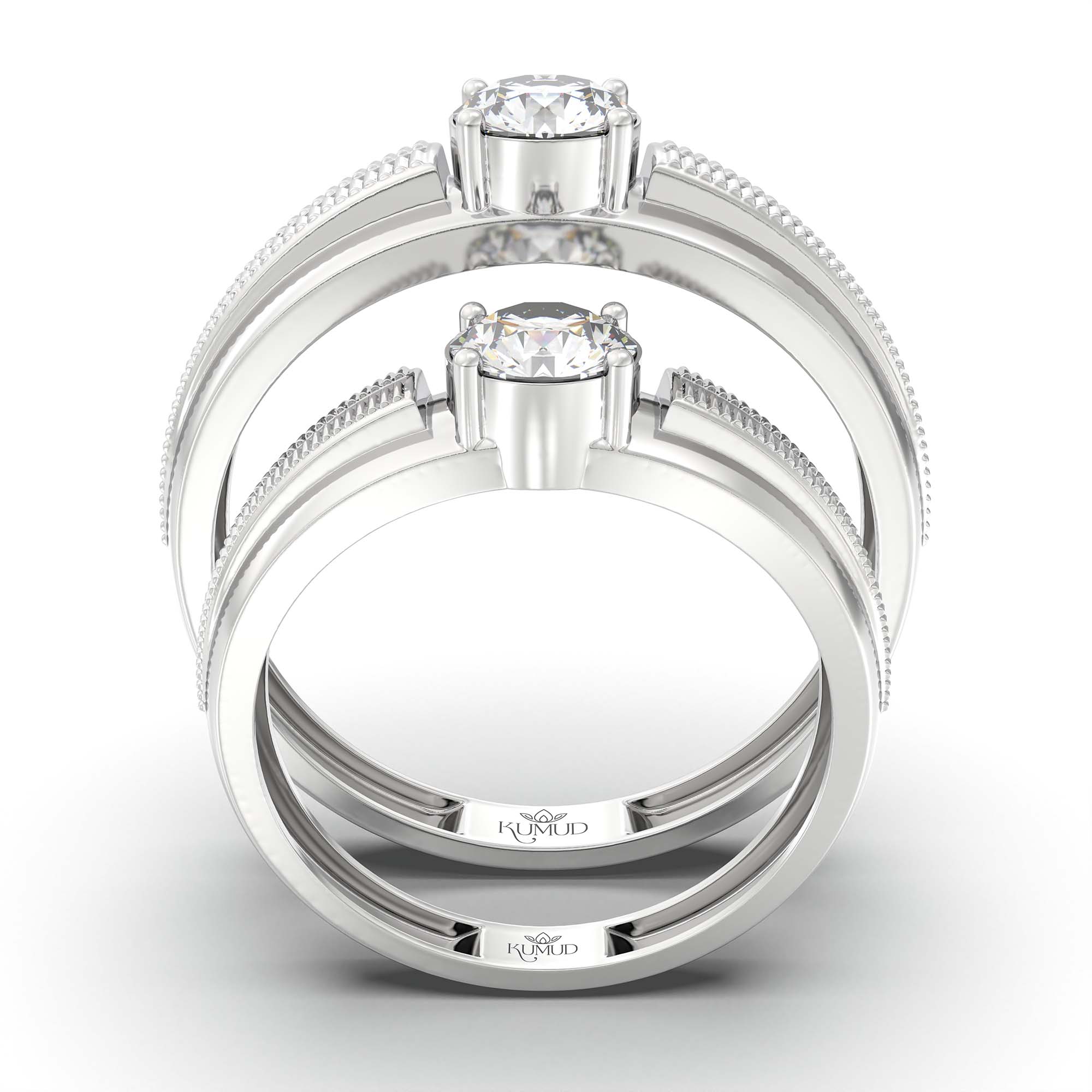 Lab-Grown Diamond Couple Rings (Pair) in 18K White Gold – 1.08 Ct Total, 3 g (Design K2-12) thumbnail