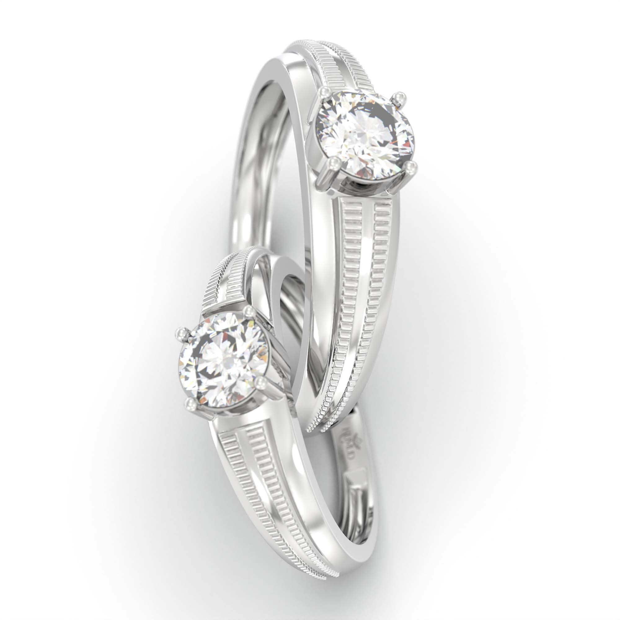 Lab-Grown Diamond Couple Rings (Pair) in 18K White Gold – 1.08 Ct Total, 3 g (Design K2-12) thumbnail