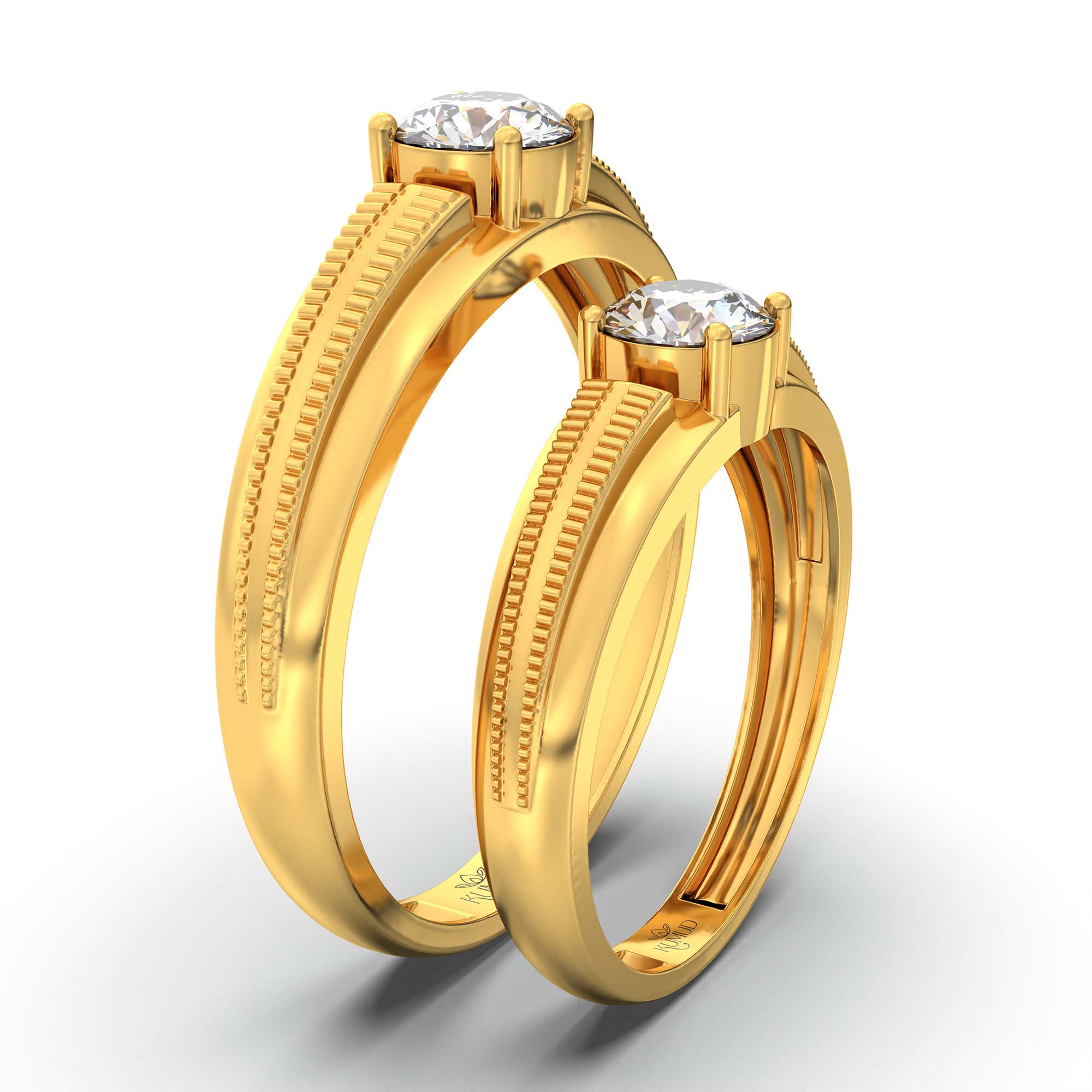 Lab-Grown Diamond Couple Rings (Pair) in 22K Yellow Gold – 1.08 Ct Total, 3 g (Design K2-12) thumbnail