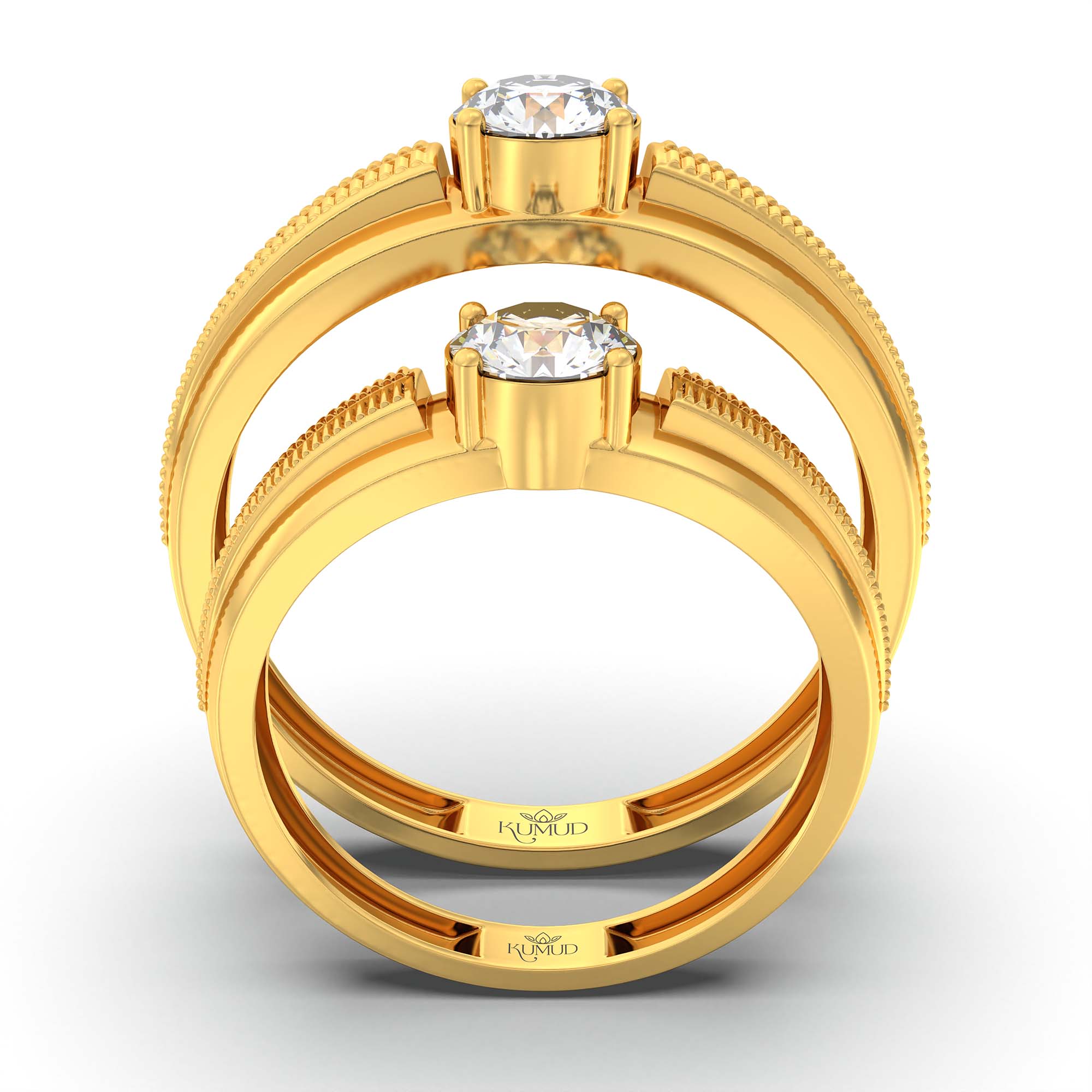 Lab-Grown Diamond Couple Rings (Pair) in 22K Yellow Gold – 1.08 Ct Total, 3 g (Design K2-12) thumbnail