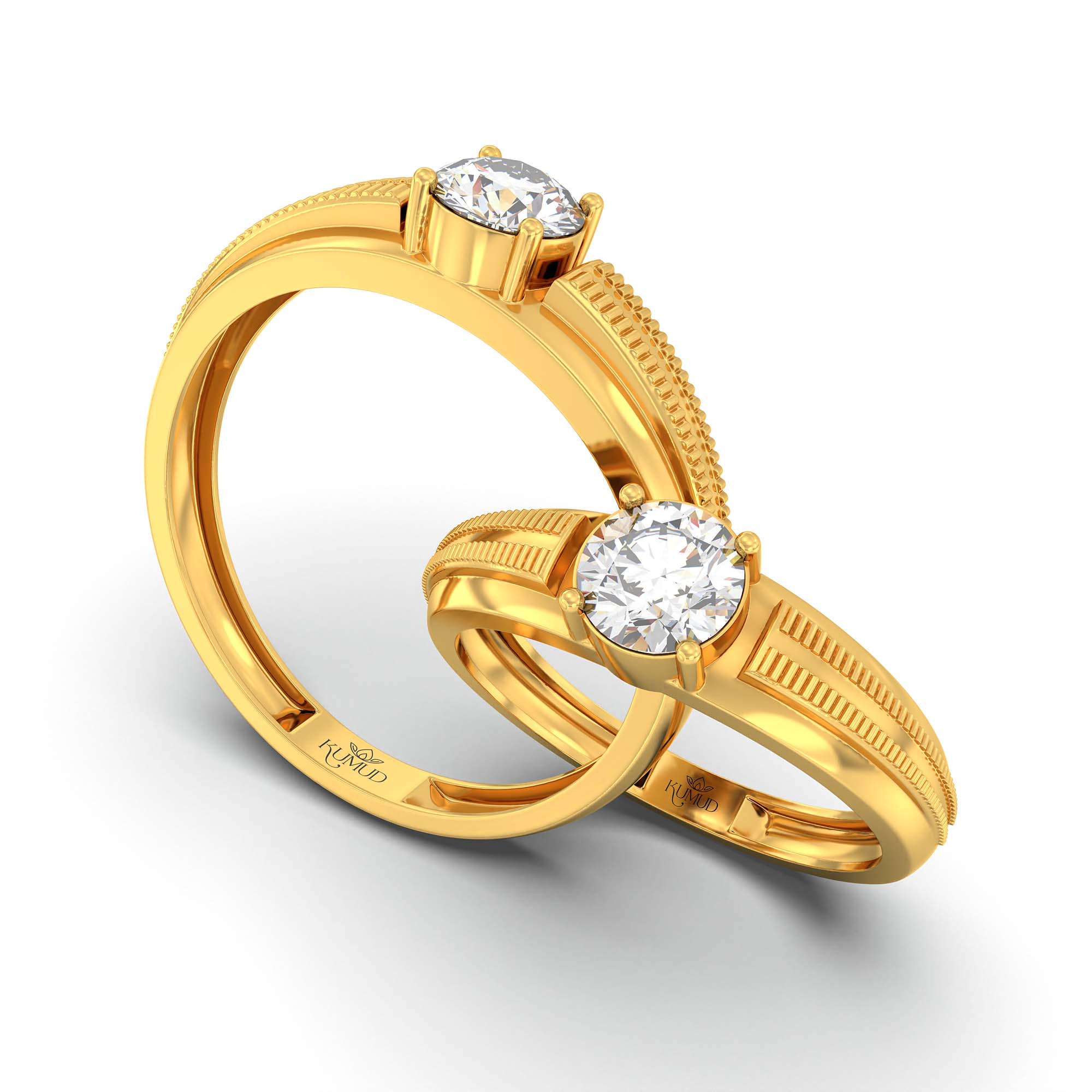 Lab-Grown Diamond Couple Rings (Pair) in 22K Yellow Gold – 1.08 Ct Total, 3 g (Design K2-12) thumbnail