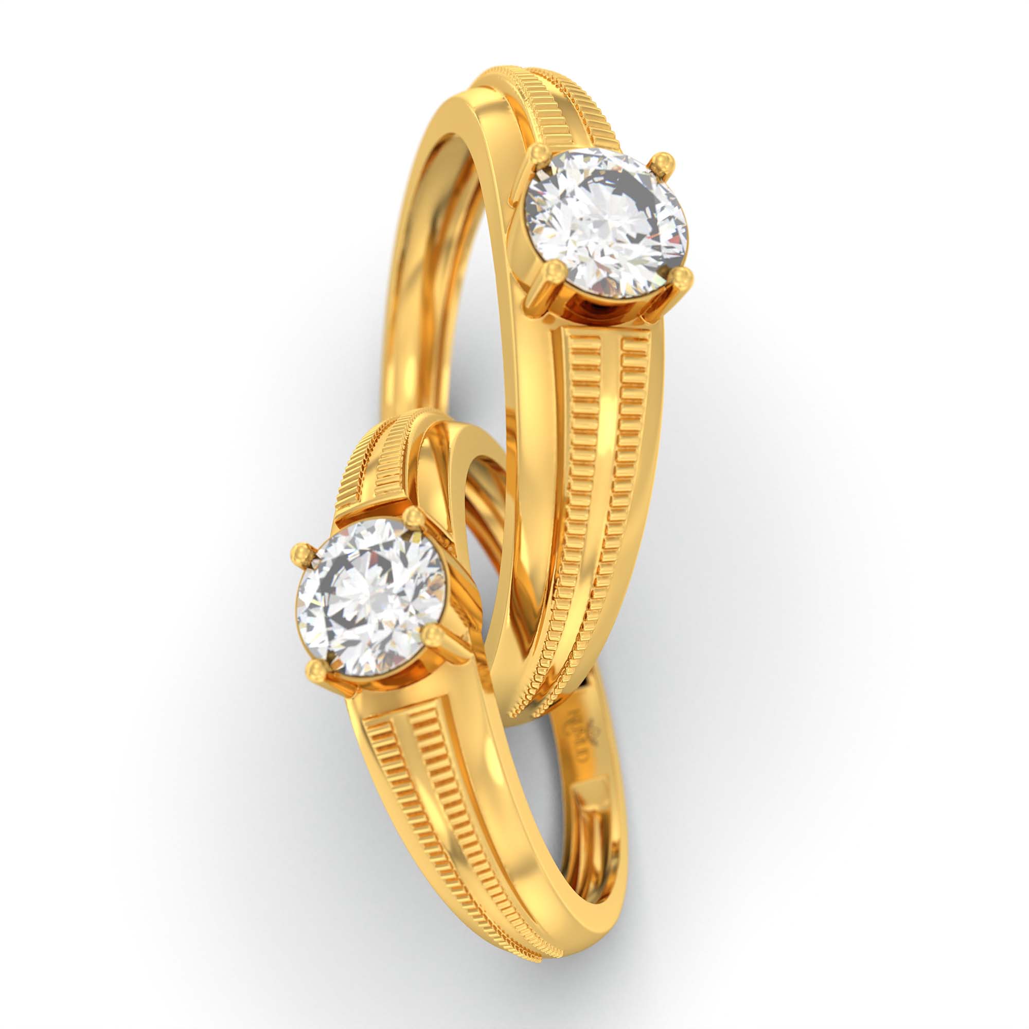 Lab-Grown Diamond Couple Rings (Pair) in 22K Yellow Gold – 1.08 Ct Total, 3 g (Design K2-12) thumbnail