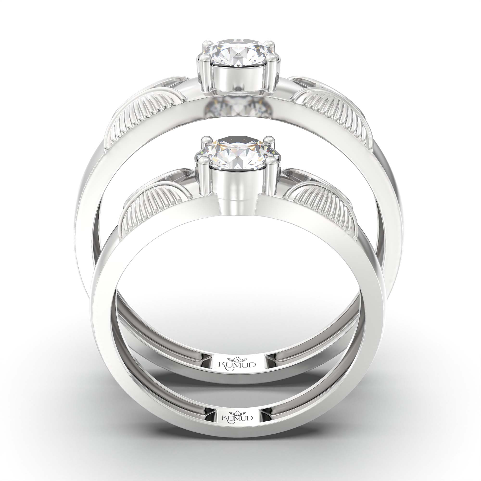 Lab-Grown Diamond Couple Rings (Pair) in 18K White Gold – 1.08 Ct Total, 3 g (Design K2-13) thumbnail