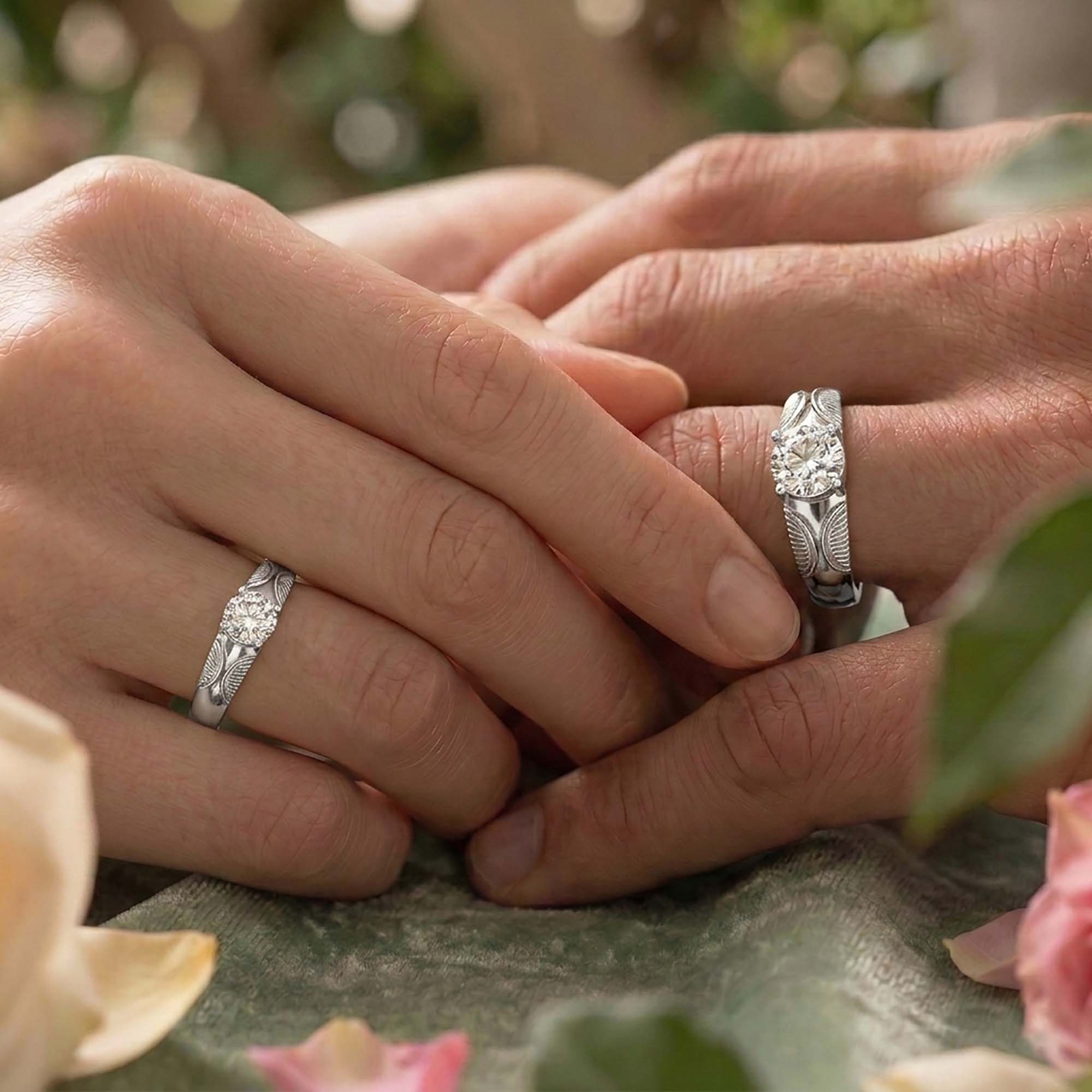 Lab-Grown Diamond Couple Rings (Pair) in 18K White Gold – 1.08 Ct Total, 3 g (Design K2-13) thumbnail