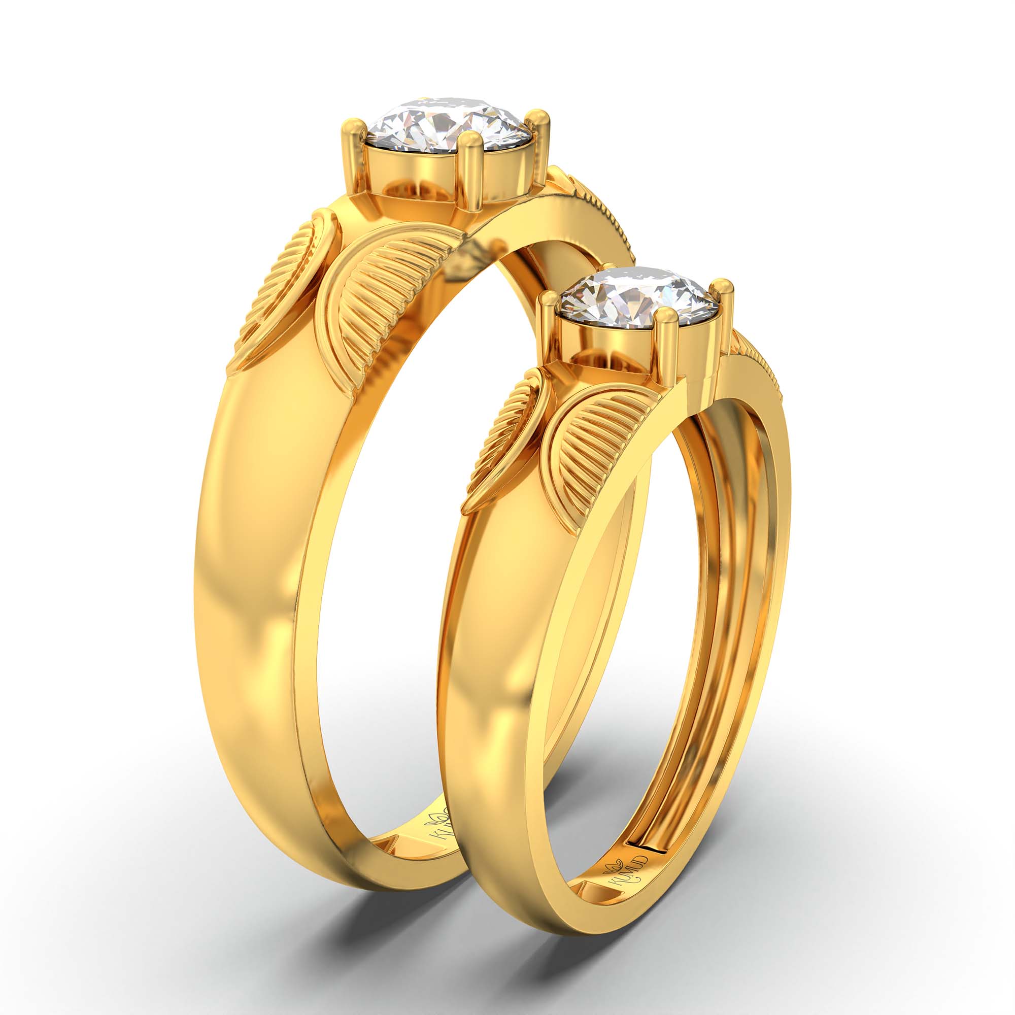 Lab-Grown Diamond Couple Rings (Pair) in 22K Yellow Gold – 1.08 Ct Total, 3 g (Design K2-13) thumbnail