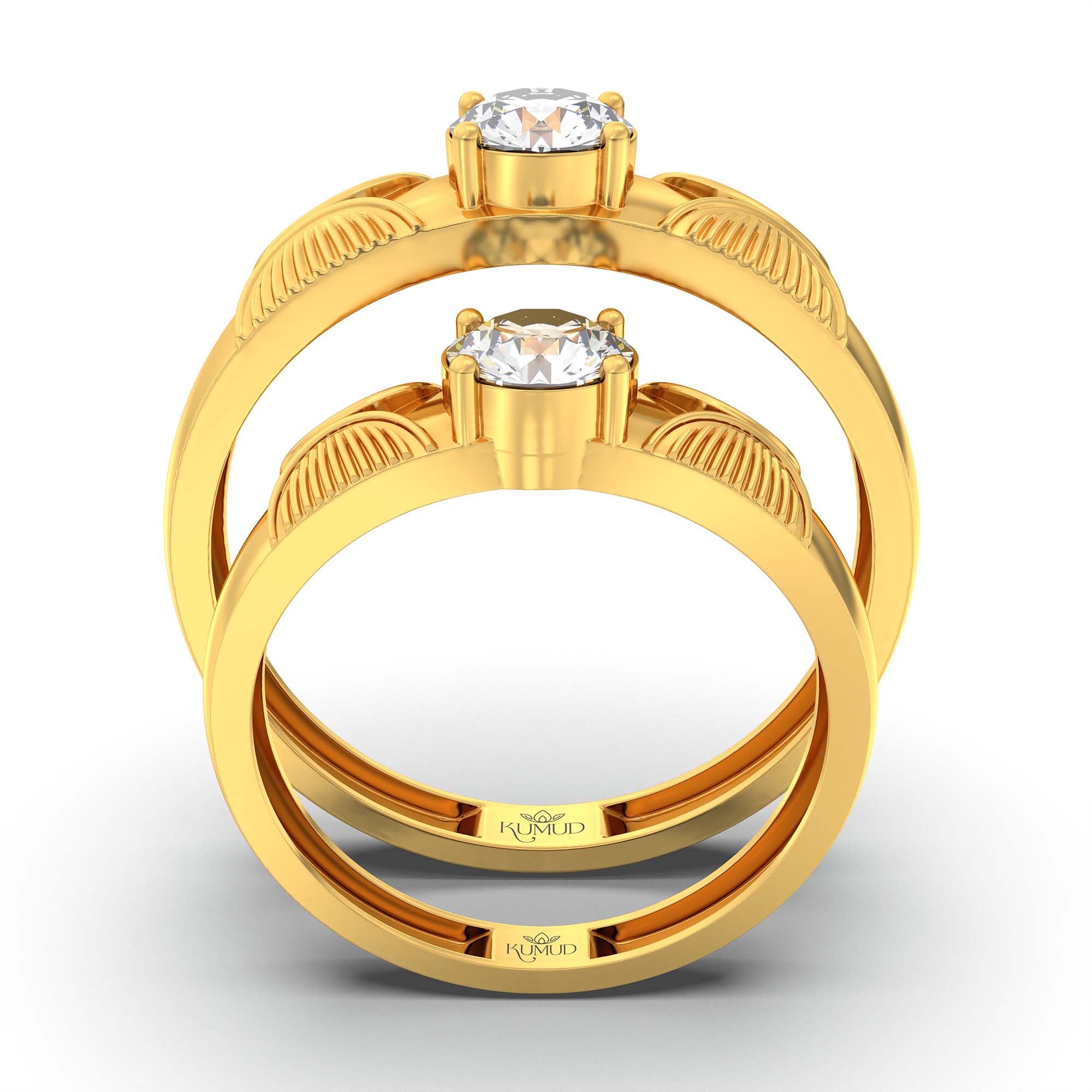 Lab-Grown Diamond Couple Rings (Pair) in 22K Yellow Gold – 1.08 Ct Total, 3 g (Design K2-13) thumbnail