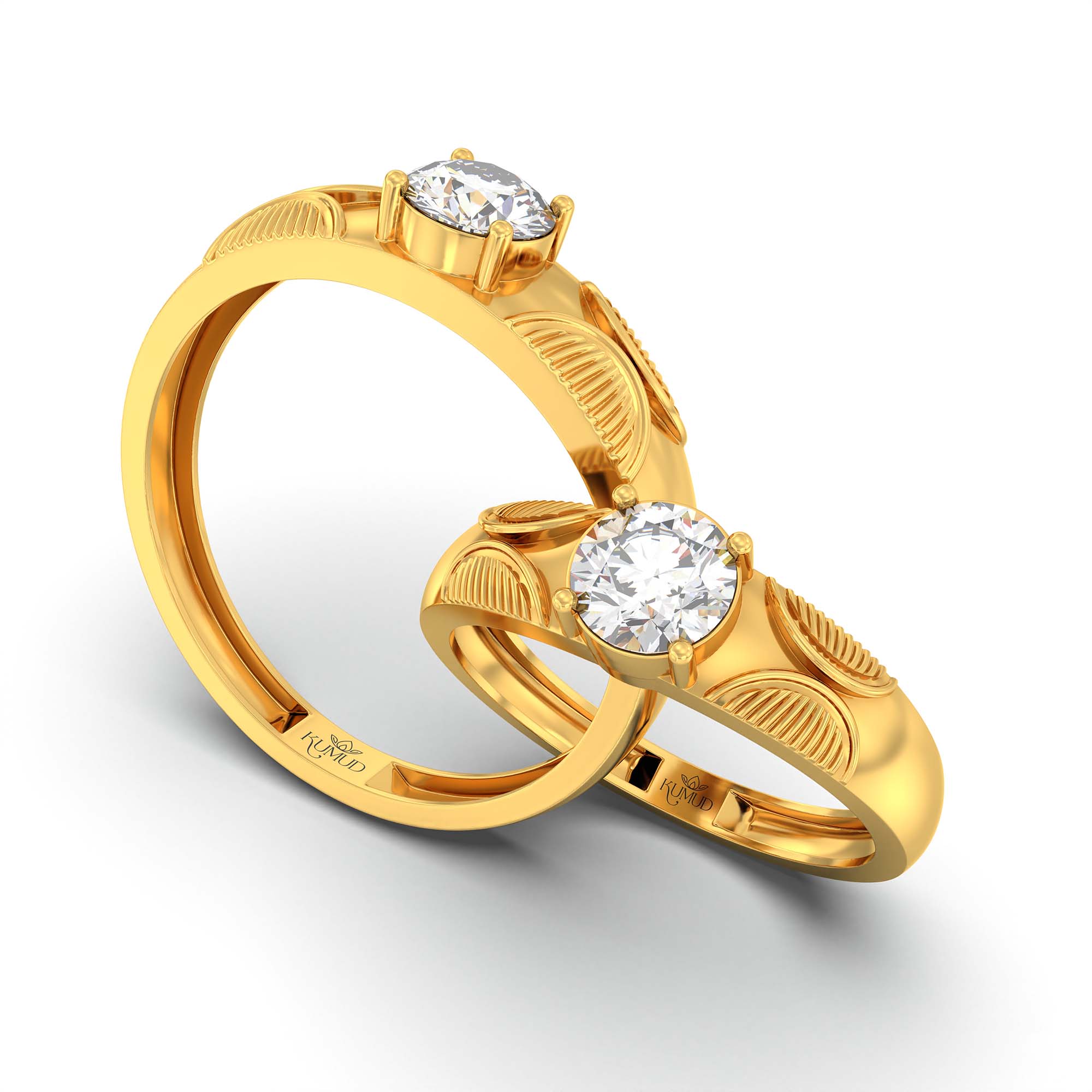 Lab-Grown Diamond Couple Rings (Pair) in 22K Yellow Gold – 1.08 Ct Total, 3 g (Design K2-13) thumbnail