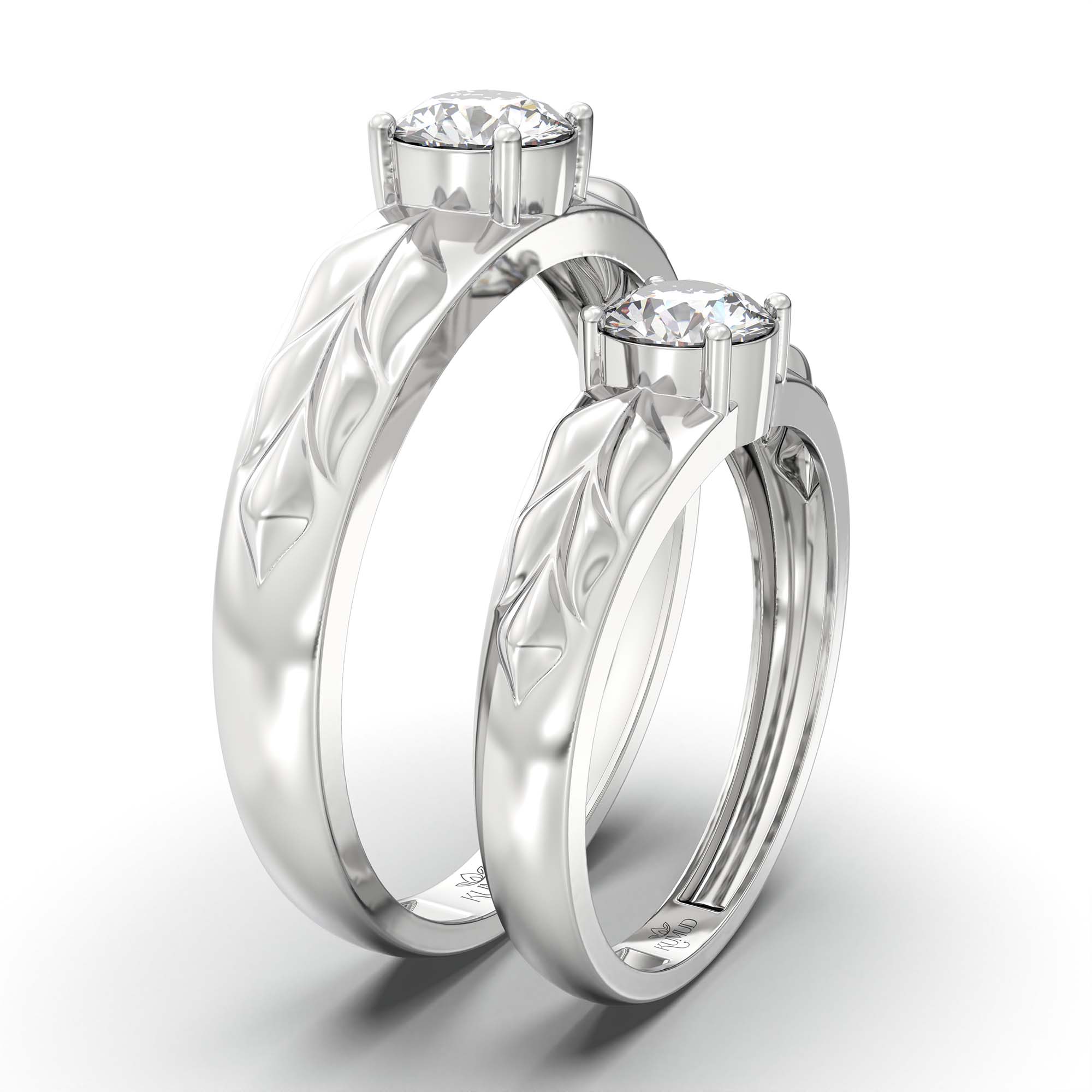 Lab-Grown Diamond Couple Rings (Pair) in 18K White Gold – 1.08 Ct Total, 3 g (Design K2-14) thumbnail