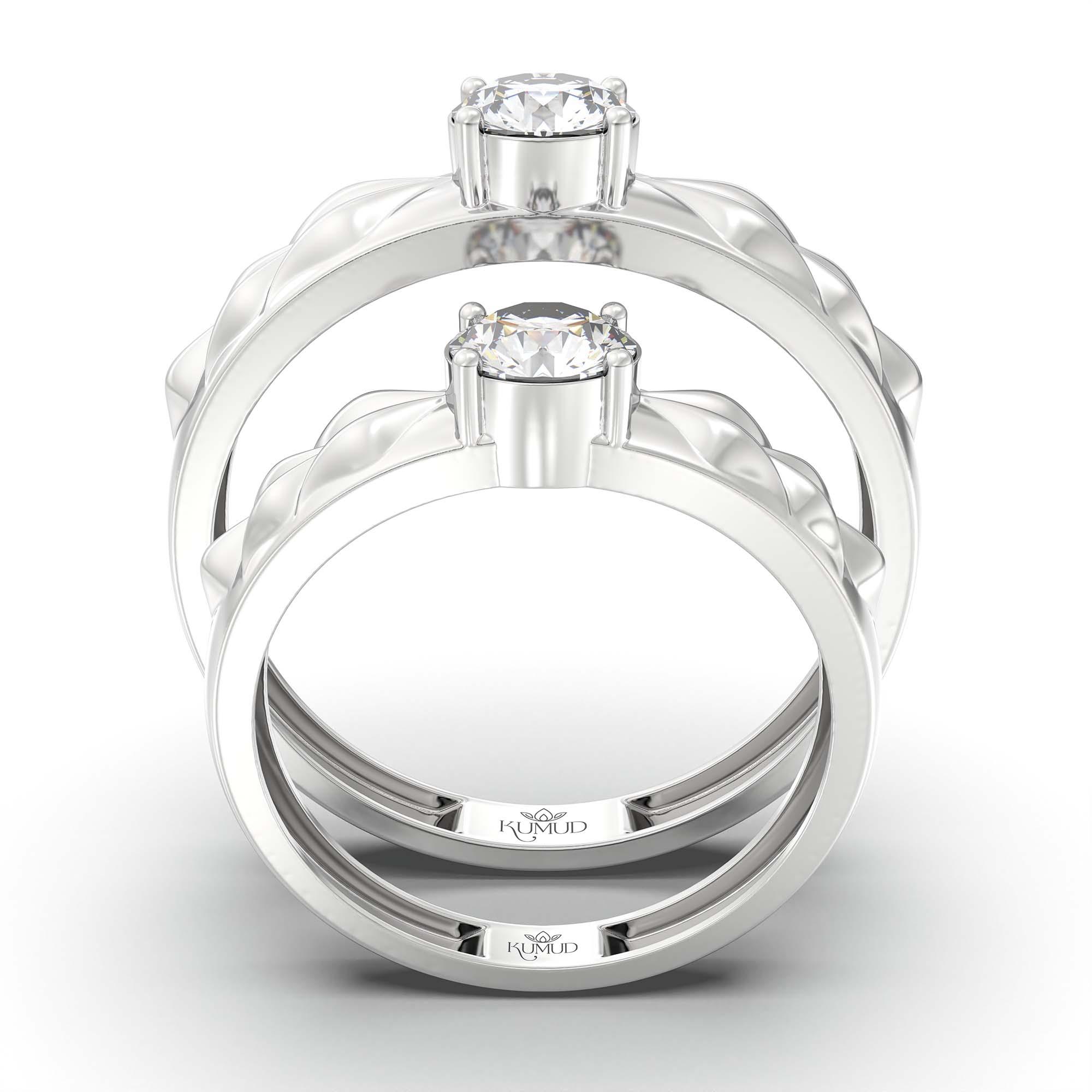 Lab-Grown Diamond Couple Rings (Pair) in 18K White Gold – 1.08 Ct Total, 3 g (Design K2-14) thumbnail