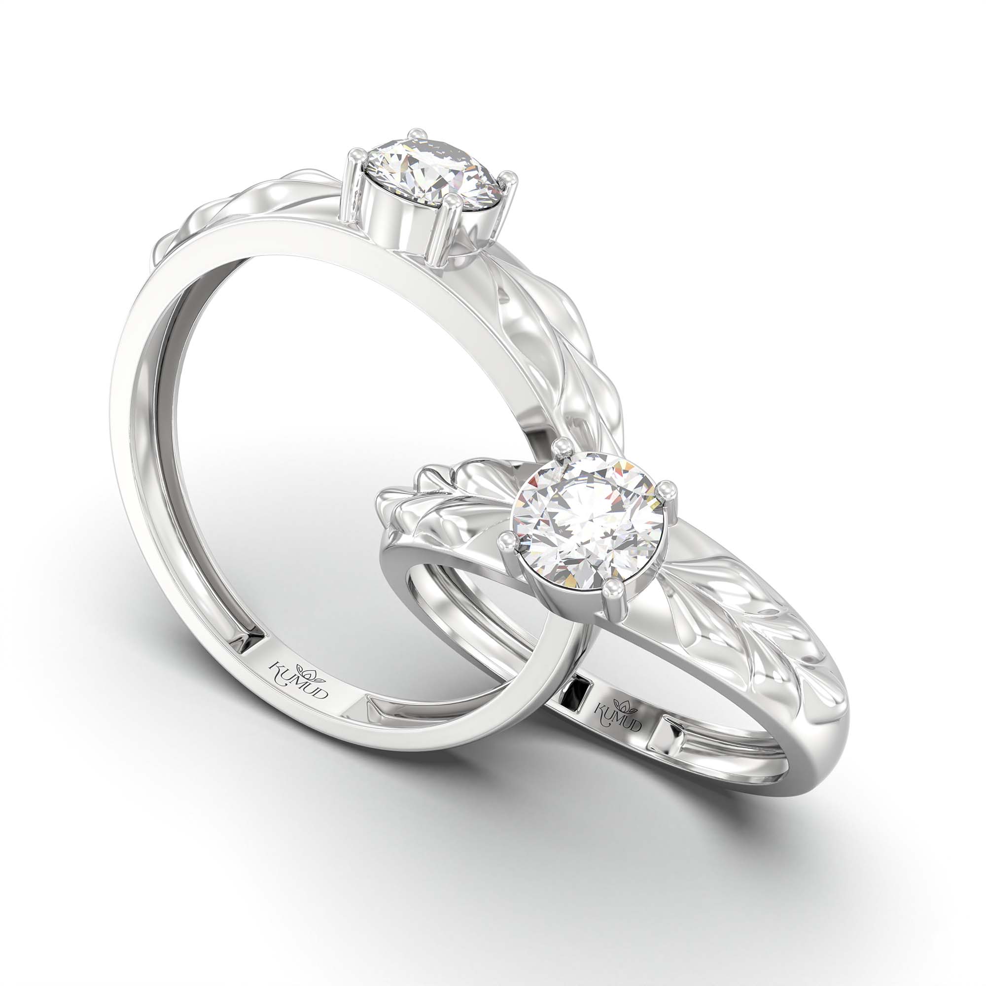 Lab-Grown Diamond Couple Rings (Pair) in 18K White Gold – 1.08 Ct Total, 3 g (Design K2-14) thumbnail