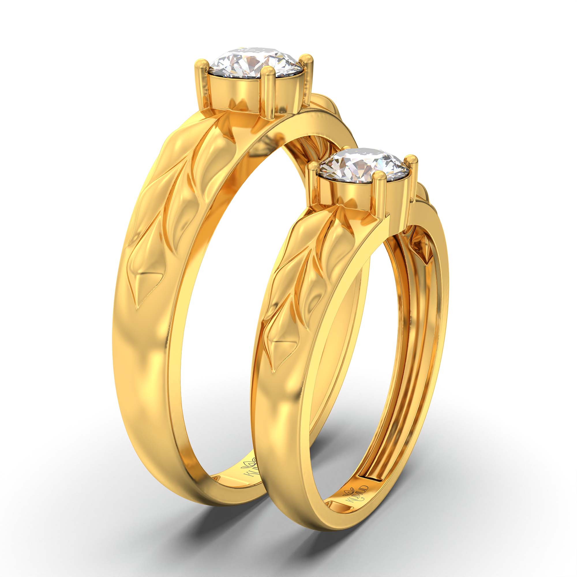 Lab-Grown Diamond Couple Rings (Pair) in 22K Yellow Gold – 1.08 Ct Total, 3 g (Design K2-14) thumbnail