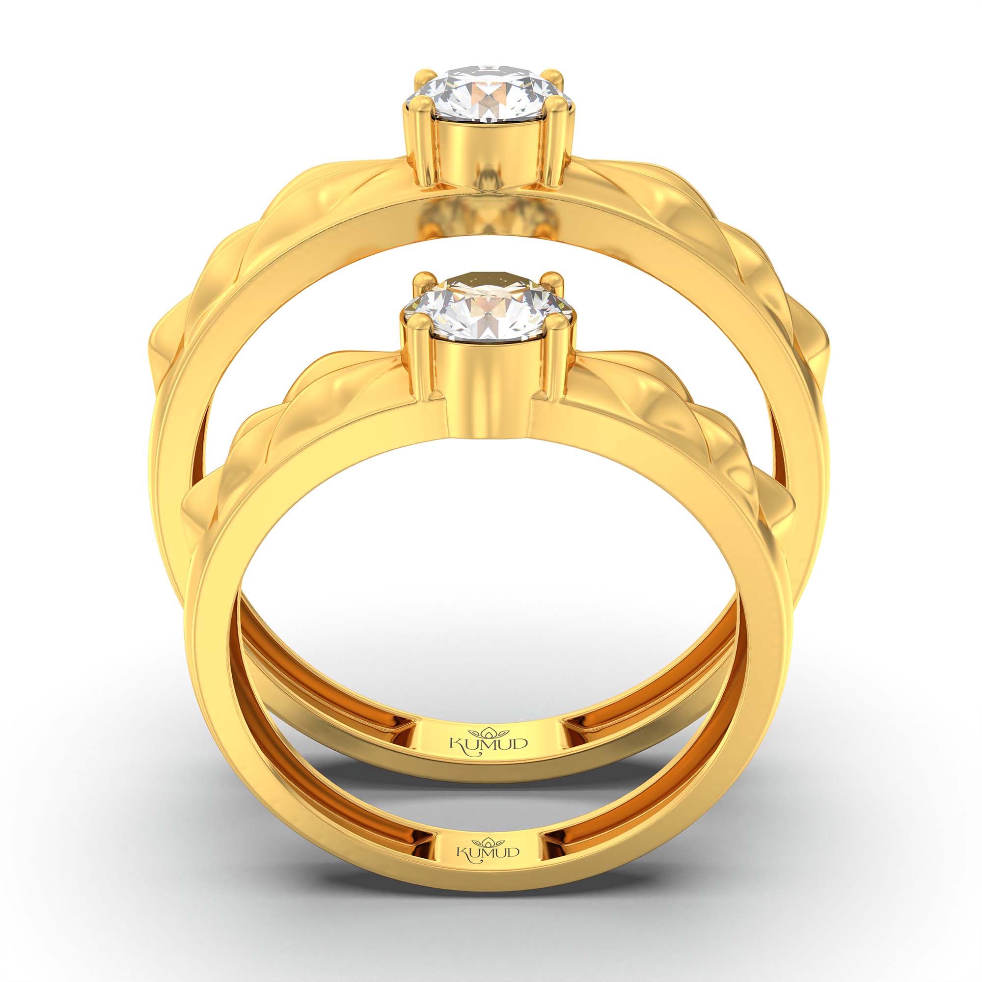Lab-Grown Diamond Couple Rings (Pair) in 22K Yellow Gold – 1.08 Ct Total, 3 g (Design K2-14) thumbnail
