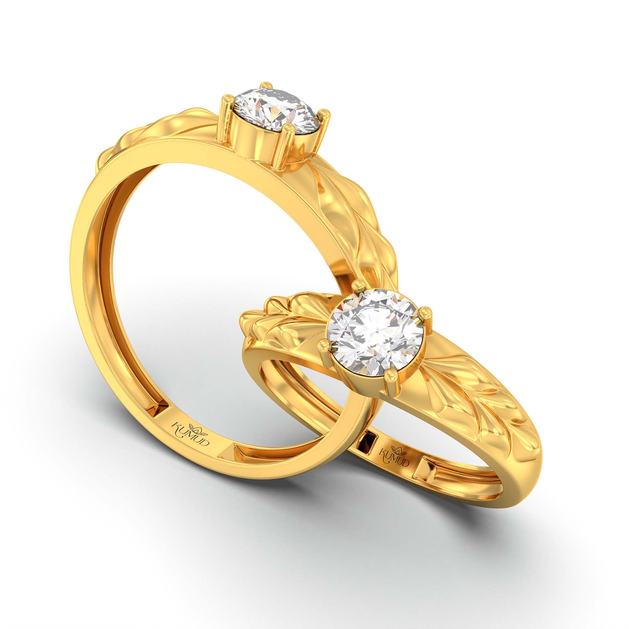 Lab-Grown Diamond Couple Rings (Pair) in 22K Yellow Gold – 1.08 Ct Total, 3 g (Design K2-14) thumbnail