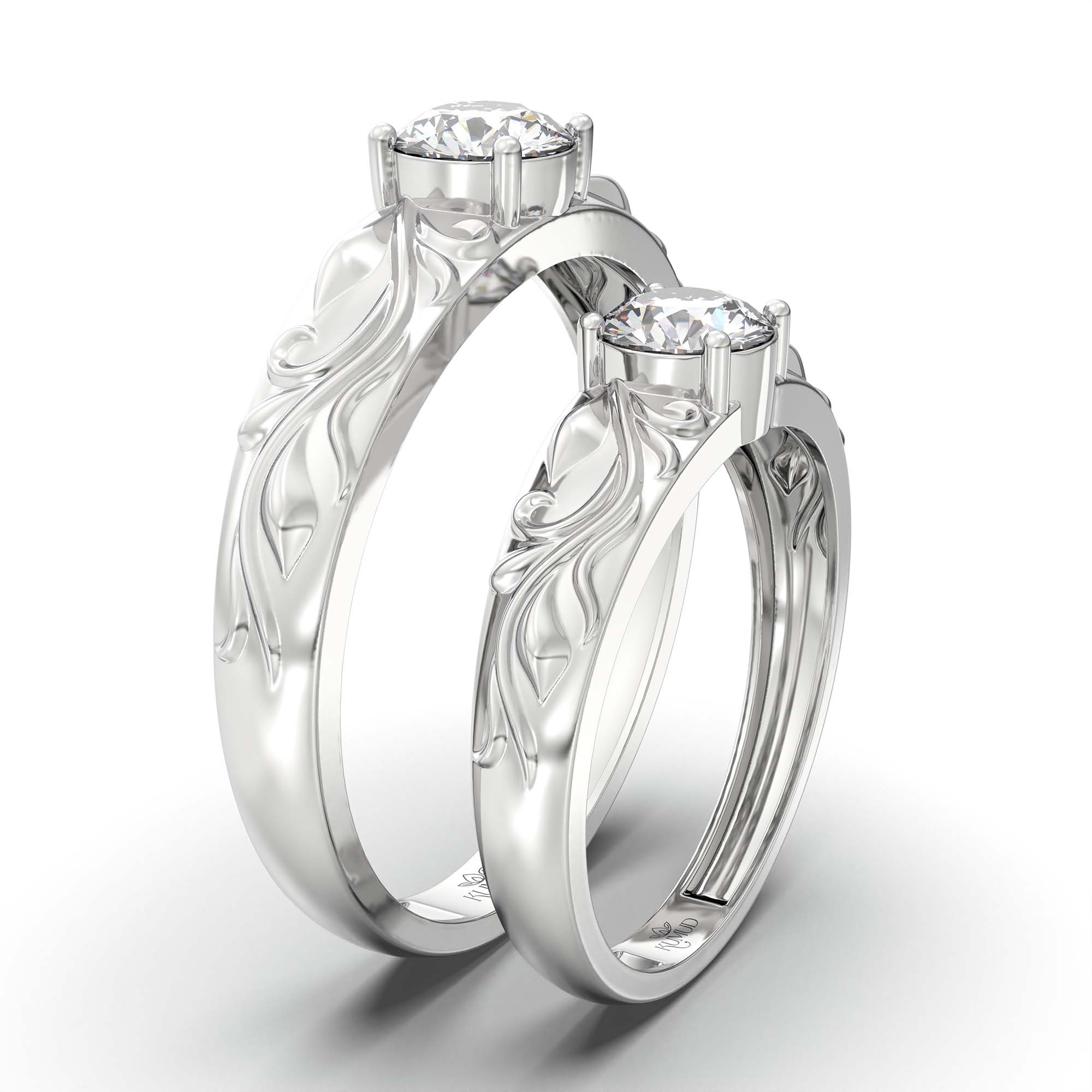 Lab-Grown Diamond Couple Rings (Pair) in 18K White Gold – 1.08 Ct Total, 3 g (Design K2-15) thumbnail