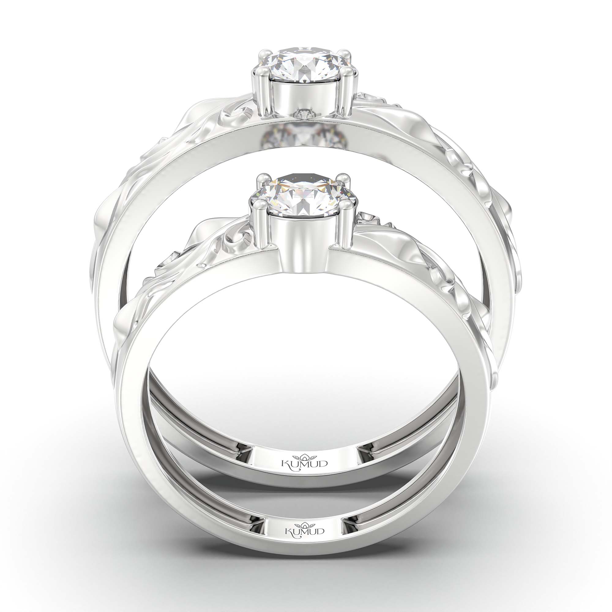 Lab-Grown Diamond Couple Rings (Pair) in 18K White Gold – 1.08 Ct Total, 3 g (Design K2-15) thumbnail