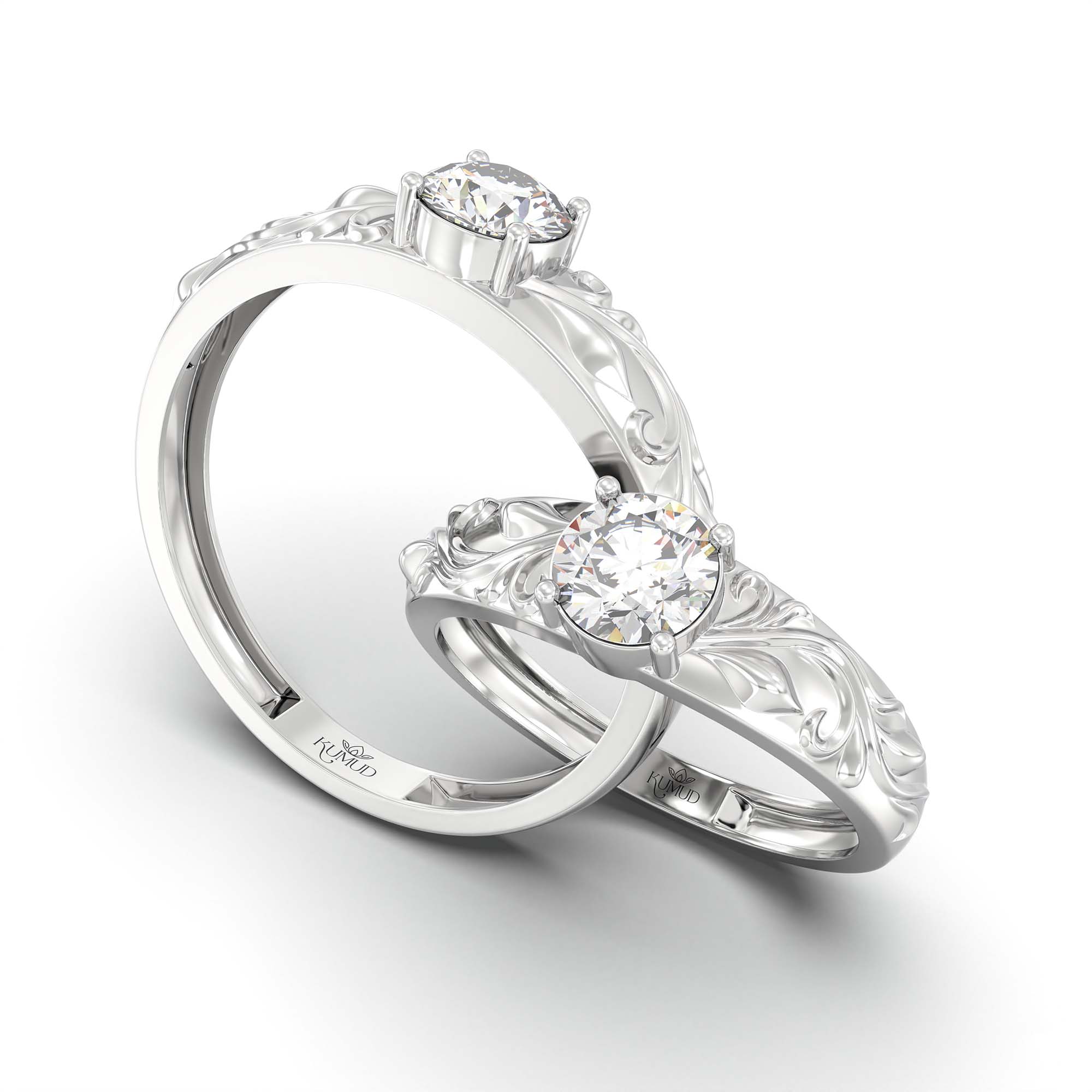 Lab-Grown Diamond Couple Rings (Pair) in 18K White Gold – 1.08 Ct Total, 3 g (Design K2-15) thumbnail