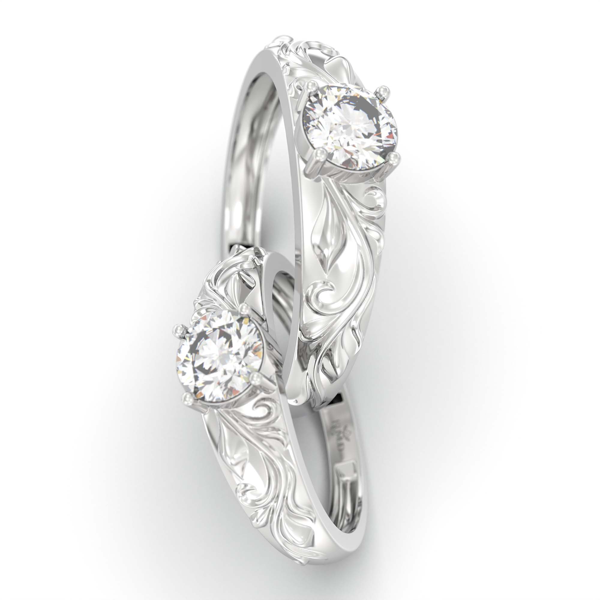 Lab-Grown Diamond Couple Rings (Pair) in 18K White Gold – 1.08 Ct Total, 3 g (Design K2-15) thumbnail
