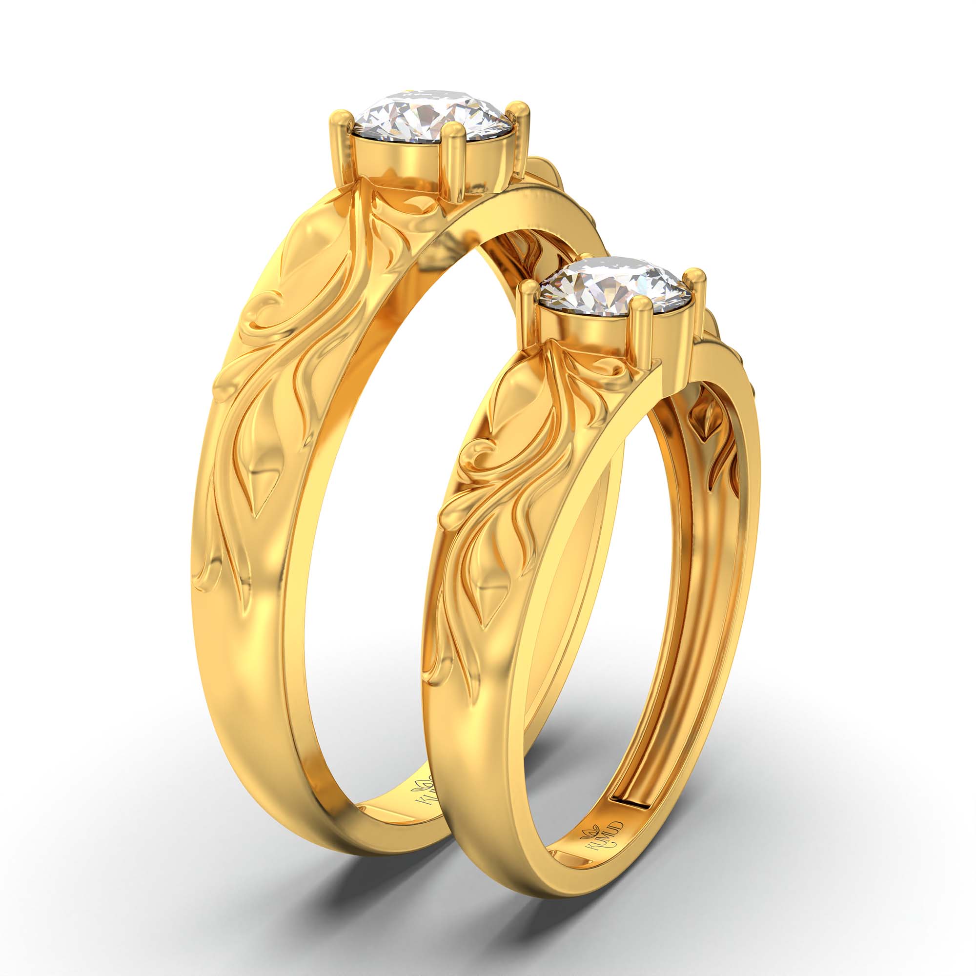 Lab-Grown Diamond Couple Rings (Pair) in 22K Yellow Gold – 1.08 Ct Total, 3 g (Design K2-15) thumbnail