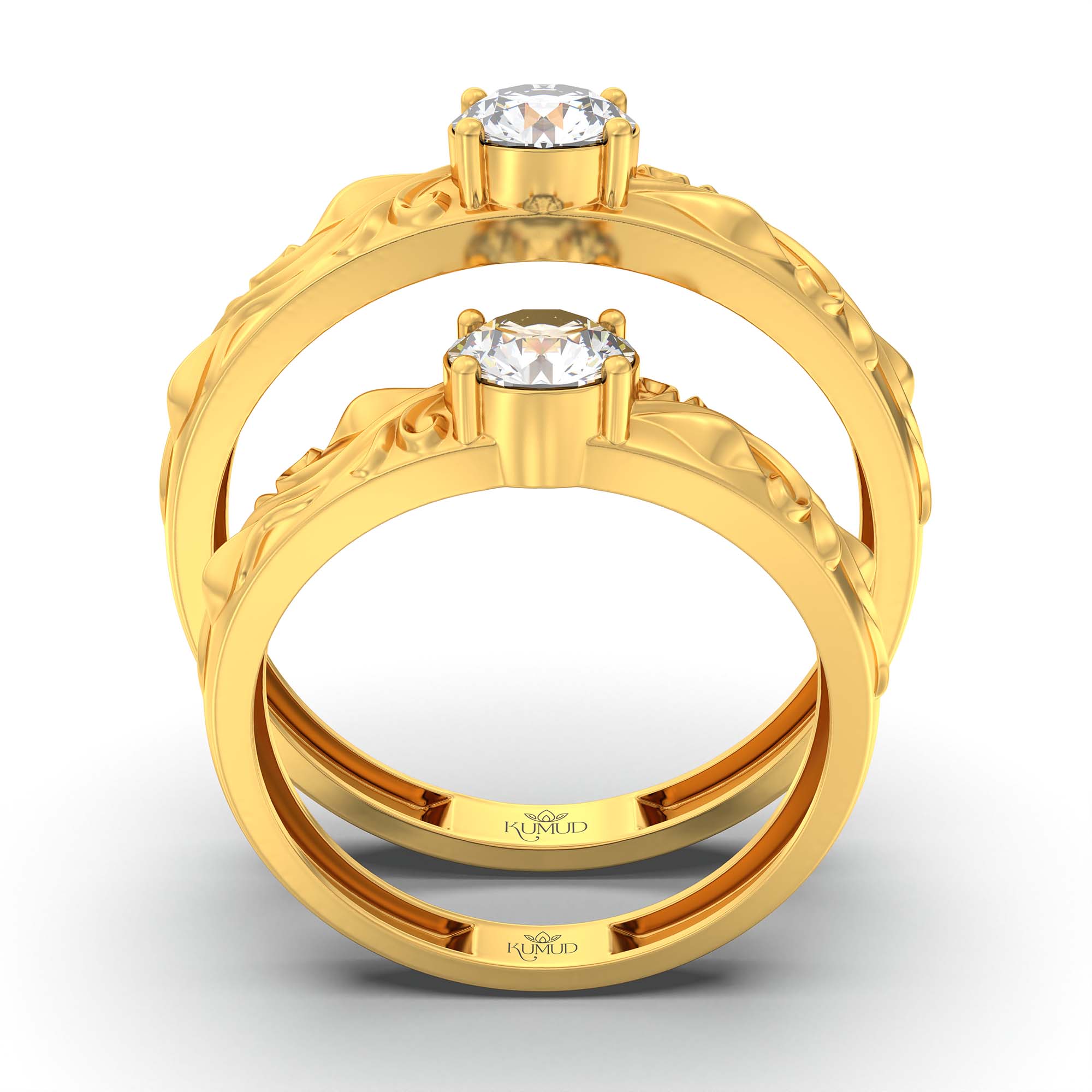 Lab-Grown Diamond Couple Rings (Pair) in 22K Yellow Gold – 1.08 Ct Total, 3 g (Design K2-15) thumbnail
