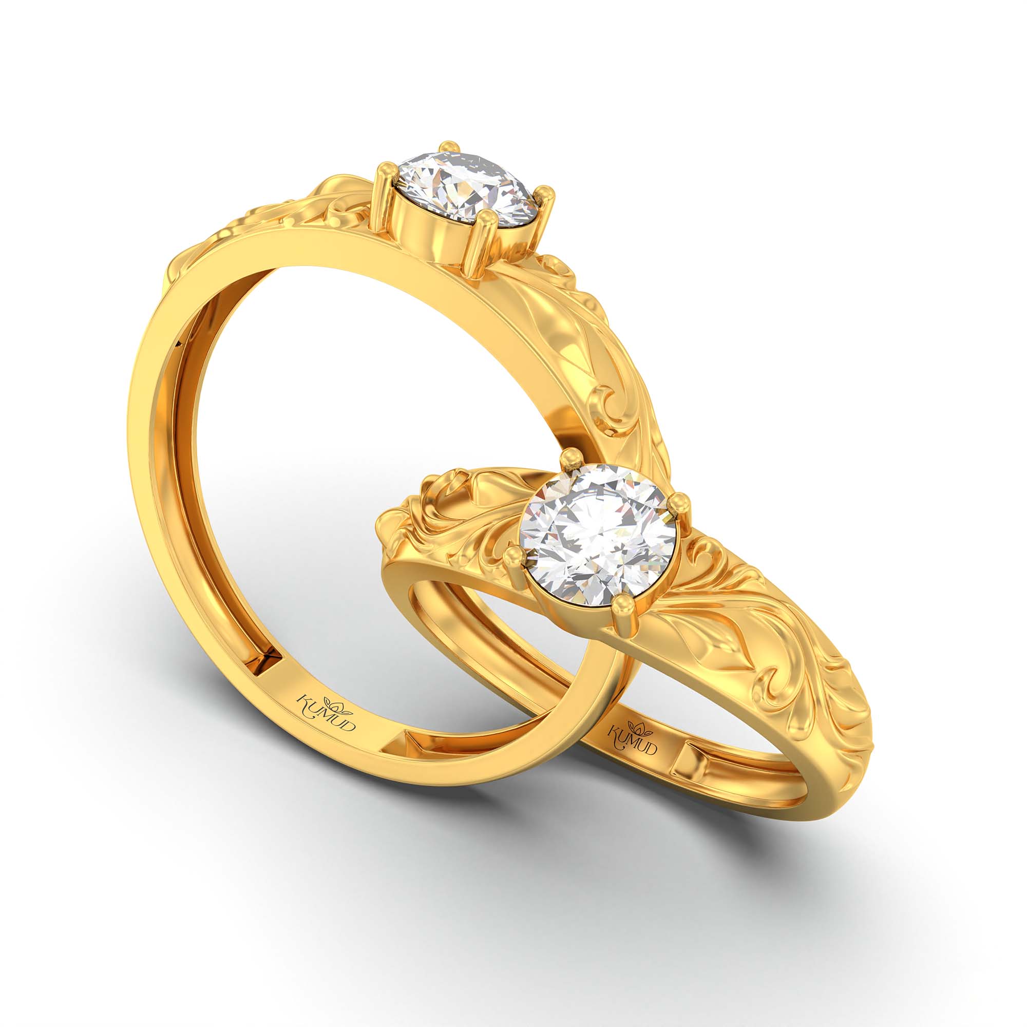 Lab-Grown Diamond Couple Rings (Pair) in 22K Yellow Gold – 1.08 Ct Total, 3 g (Design K2-15) thumbnail