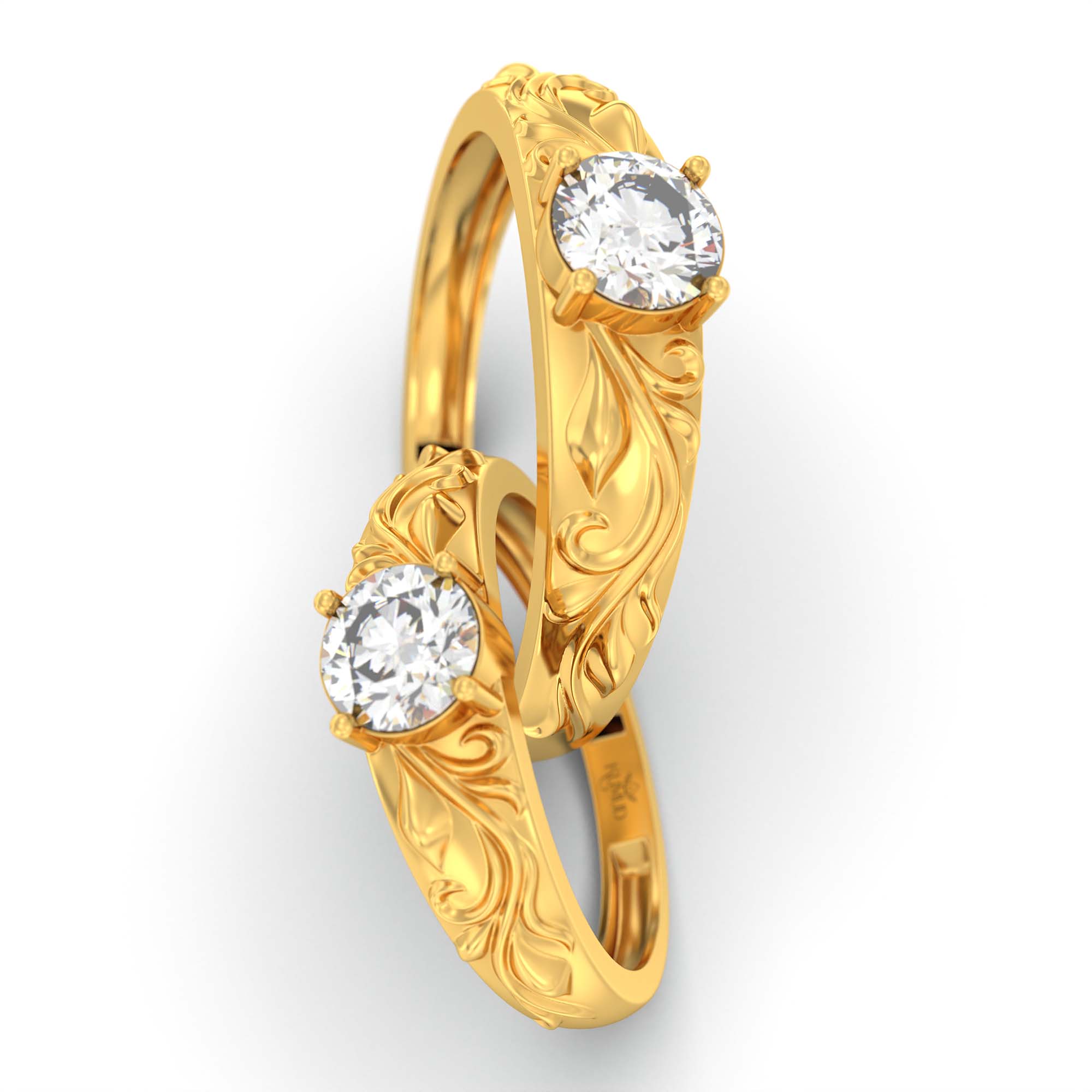 Lab-Grown Diamond Couple Rings (Pair) in 22K Yellow Gold – 1.08 Ct Total, 3 g (Design K2-15) thumbnail