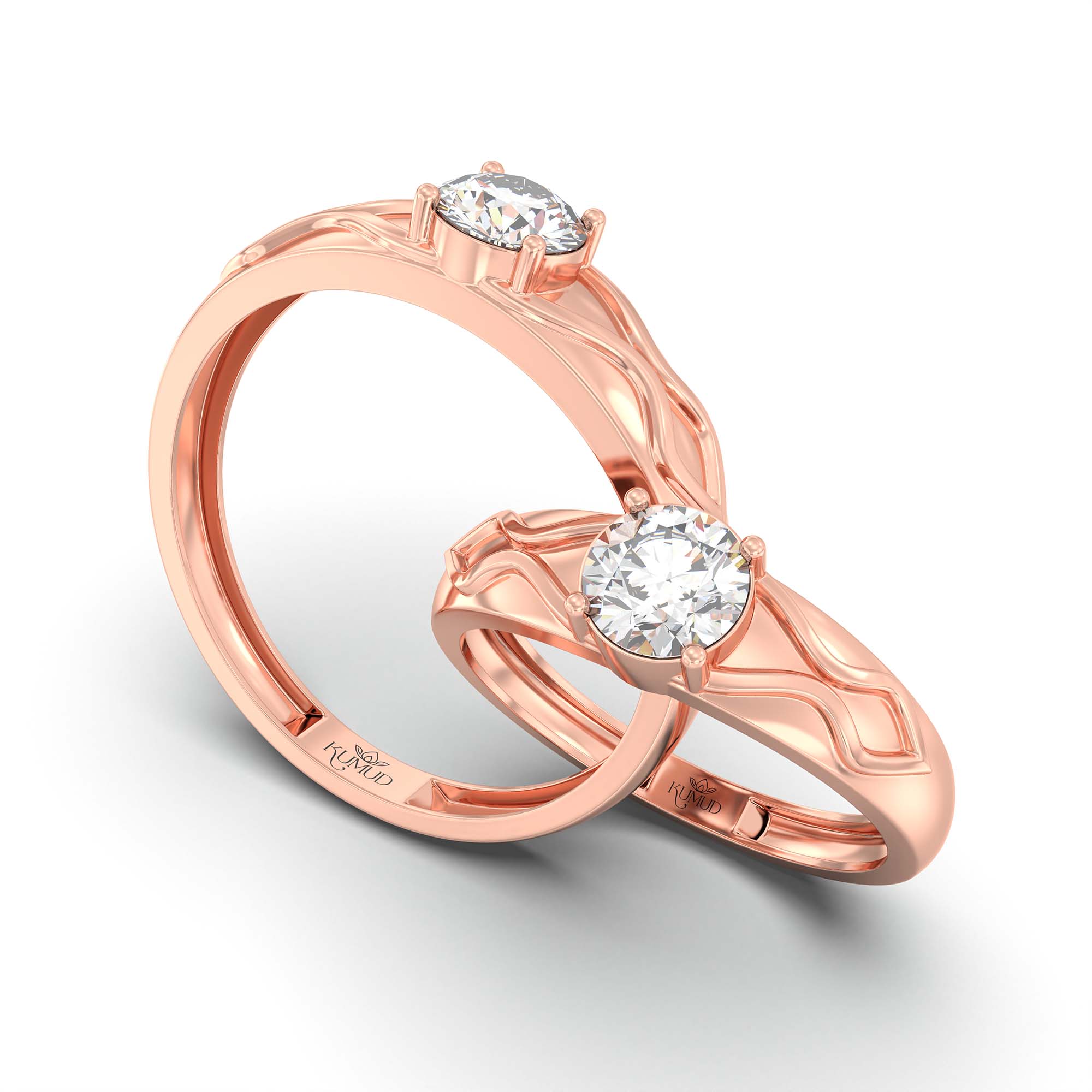 Lab-Grown Diamond Couple Rings (Pair) in 18K Rose Gold – 1.08 Ct Total, 3 g (Design K2-16) thumbnail
