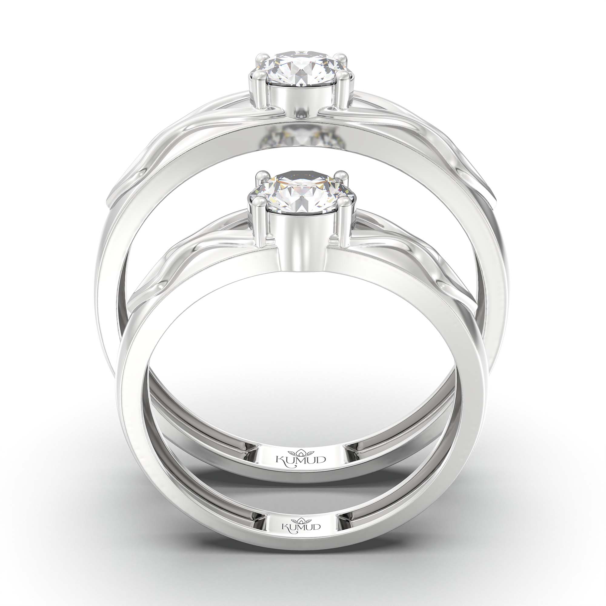 Lab-Grown Diamond Couple Rings (Pair) in 18K White Gold – 1.08 Ct Total, 3 g (Design K2-16) thumbnail