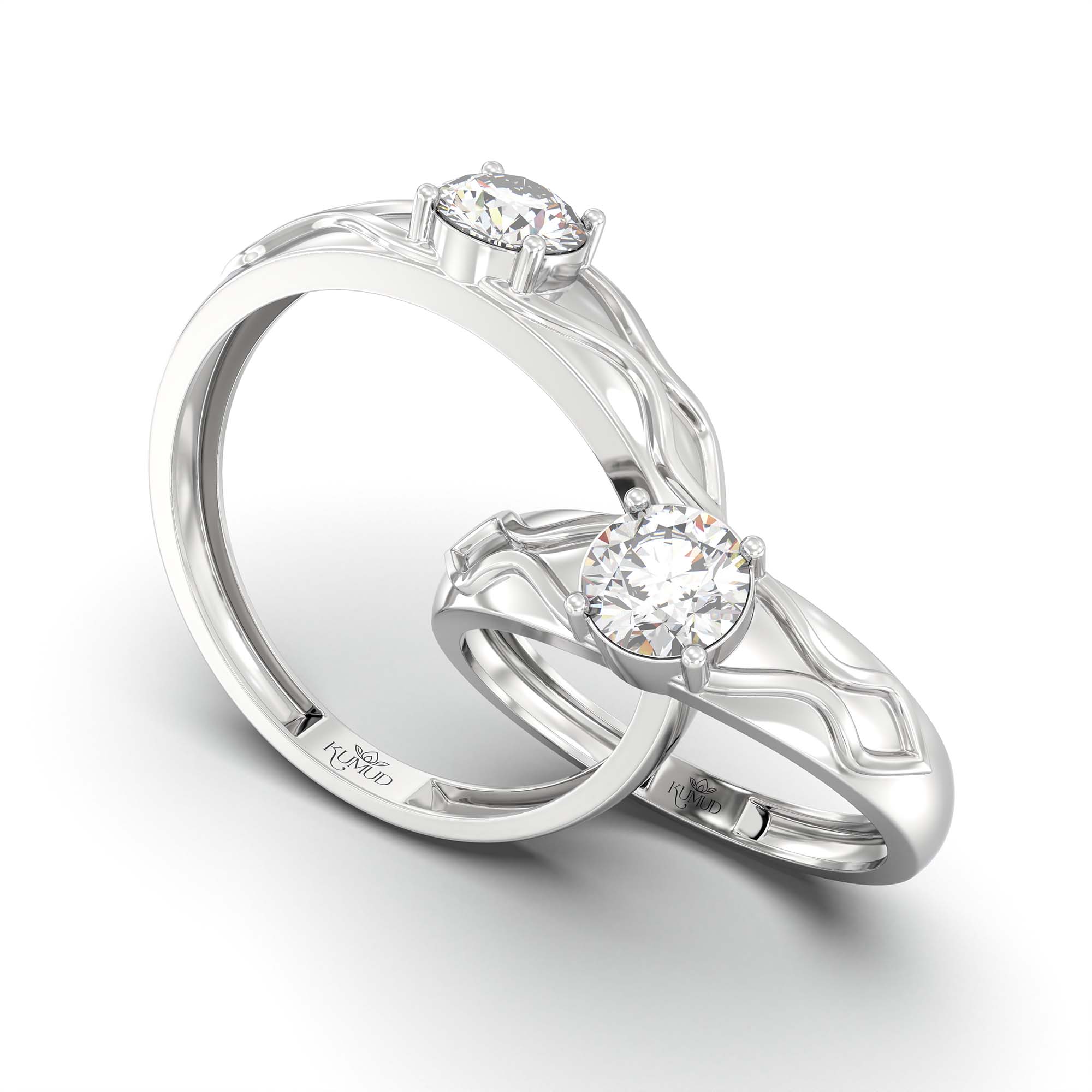 Lab-Grown Diamond Couple Rings (Pair) in 18K White Gold – 1.08 Ct Total, 3 g (Design K2-16) thumbnail