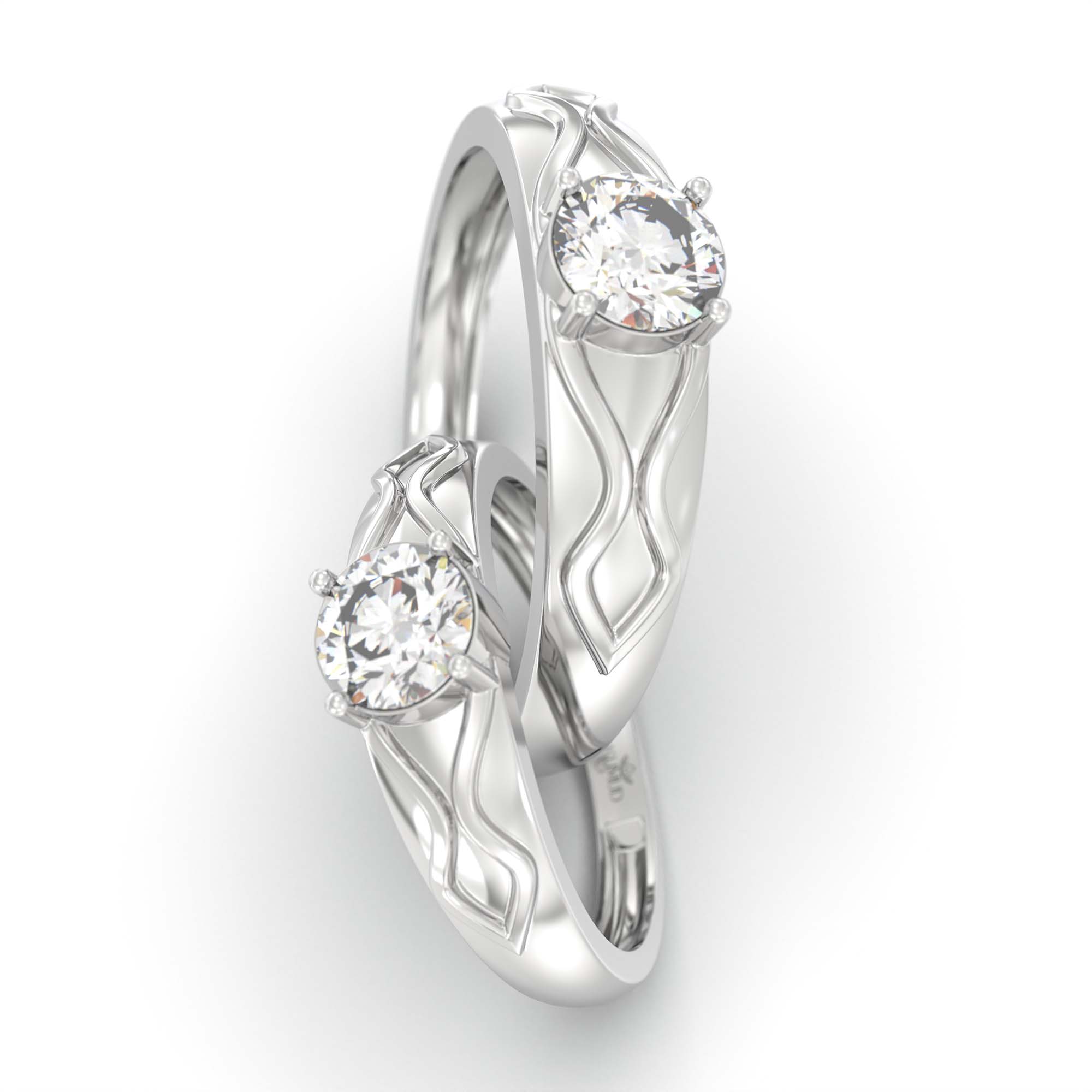 Lab-Grown Diamond Couple Rings (Pair) in 18K White Gold – 1.08 Ct Total, 3 g (Design K2-16) thumbnail