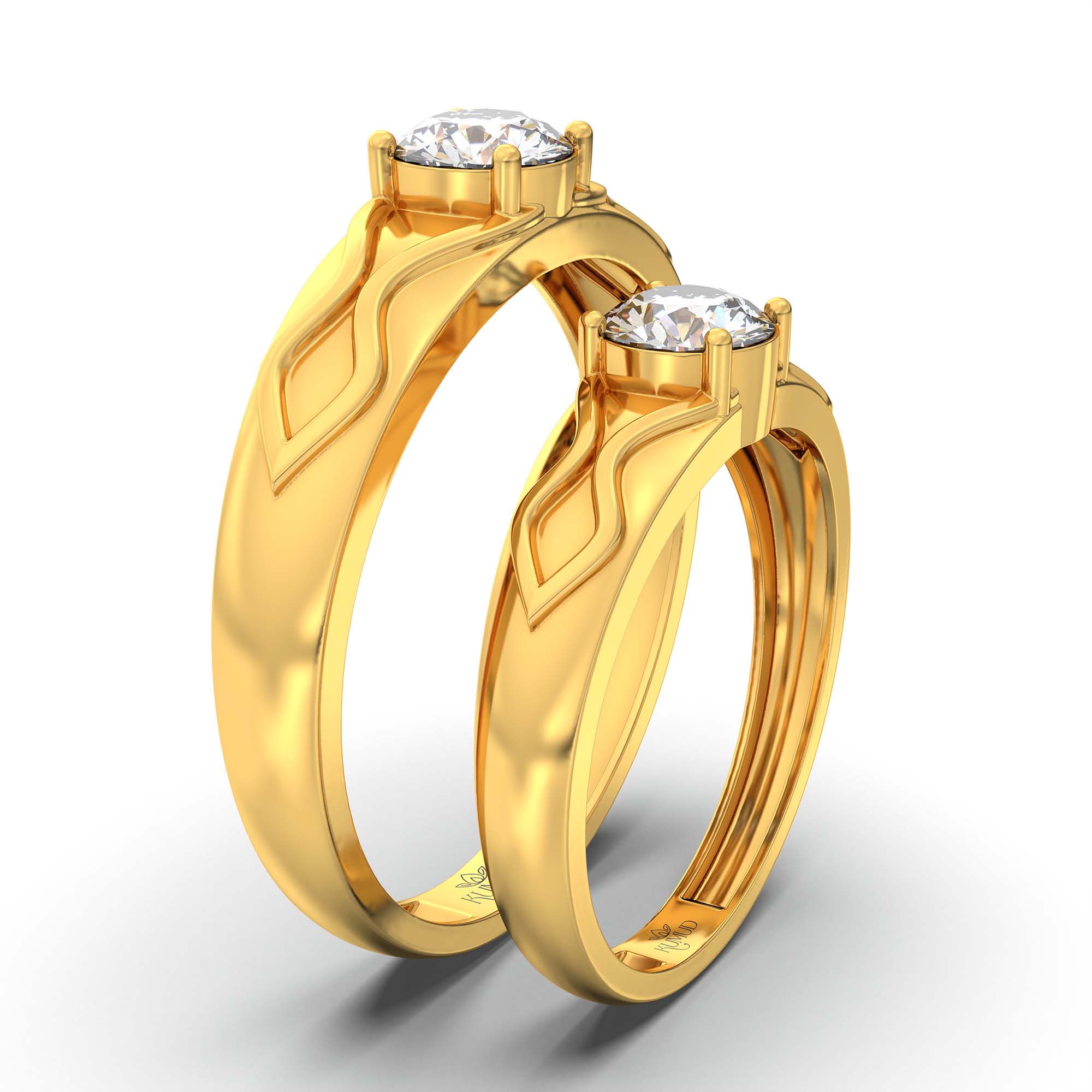 Lab-Grown Diamond Couple Rings (Pair) in 22K Yellow Gold – 1.08 Ct Total, 3 g (Design K2-16) thumbnail