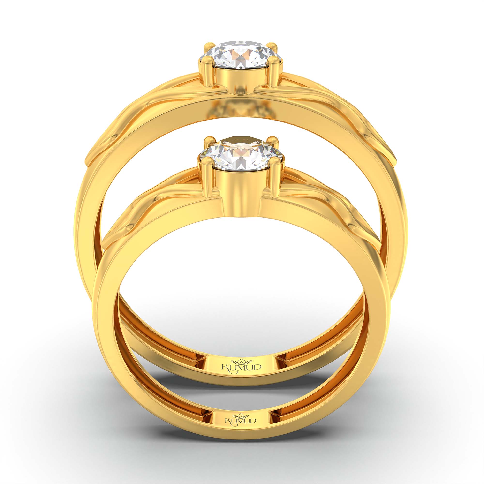 Lab-Grown Diamond Couple Rings (Pair) in 22K Yellow Gold – 1.08 Ct Total, 3 g (Design K2-16) thumbnail