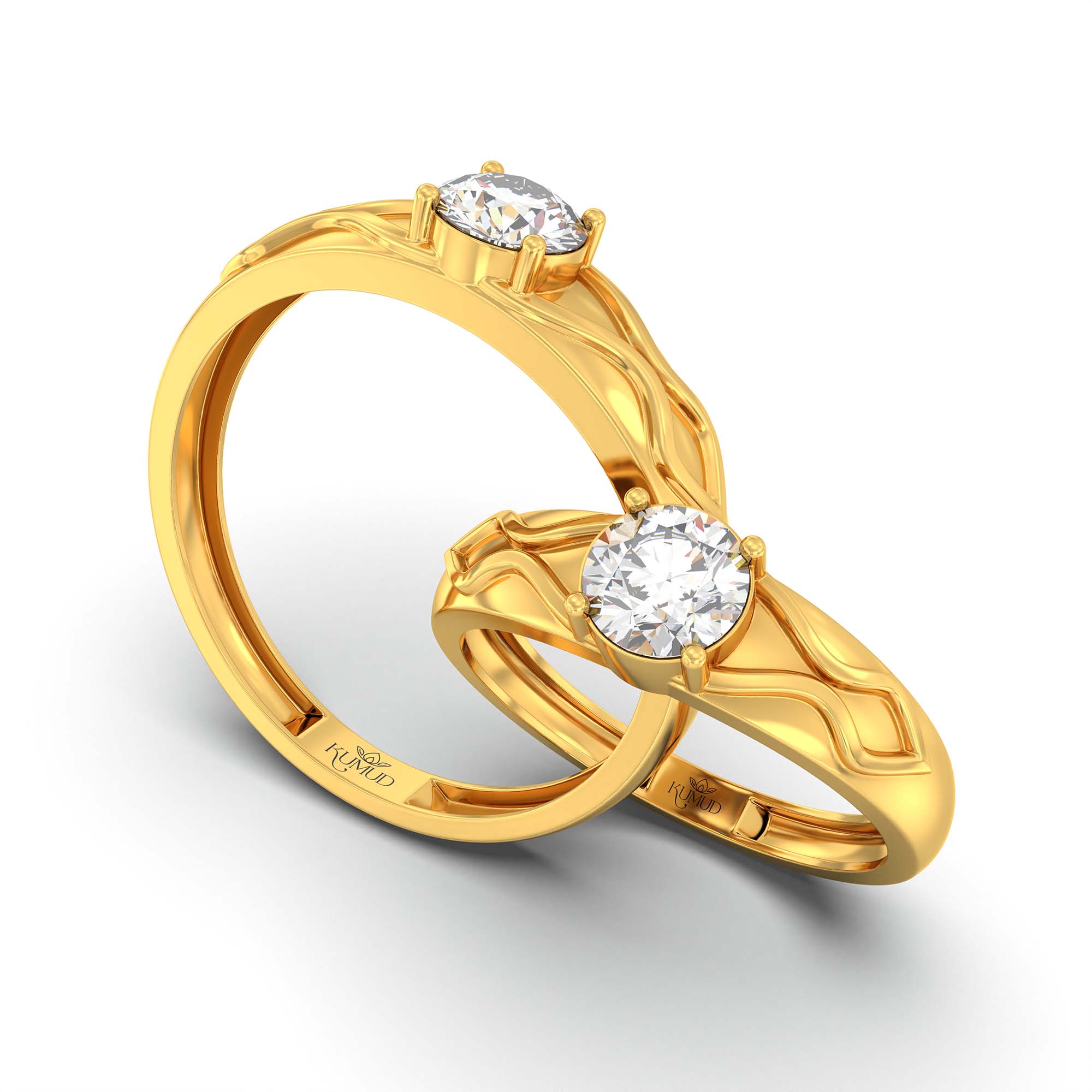 Lab-Grown Diamond Couple Rings (Pair) in 22K Yellow Gold – 1.08 Ct Total, 3 g (Design K2-16) thumbnail