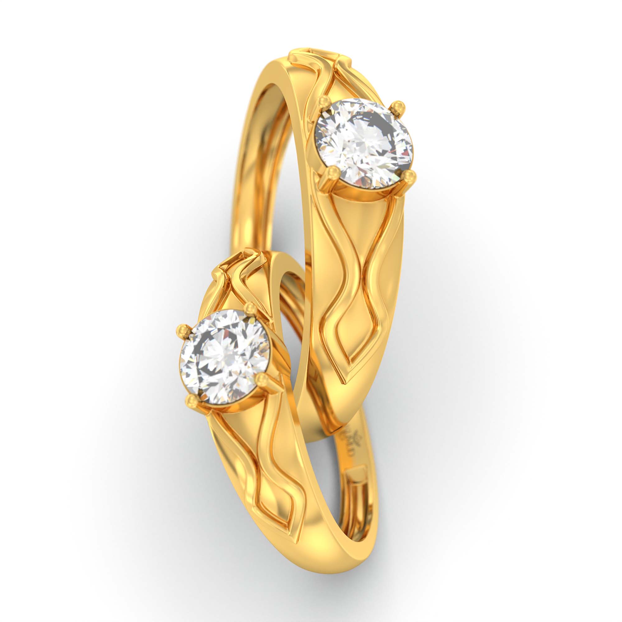 Lab-Grown Diamond Couple Rings (Pair) in 22K Yellow Gold – 1.08 Ct Total, 3 g (Design K2-16) thumbnail