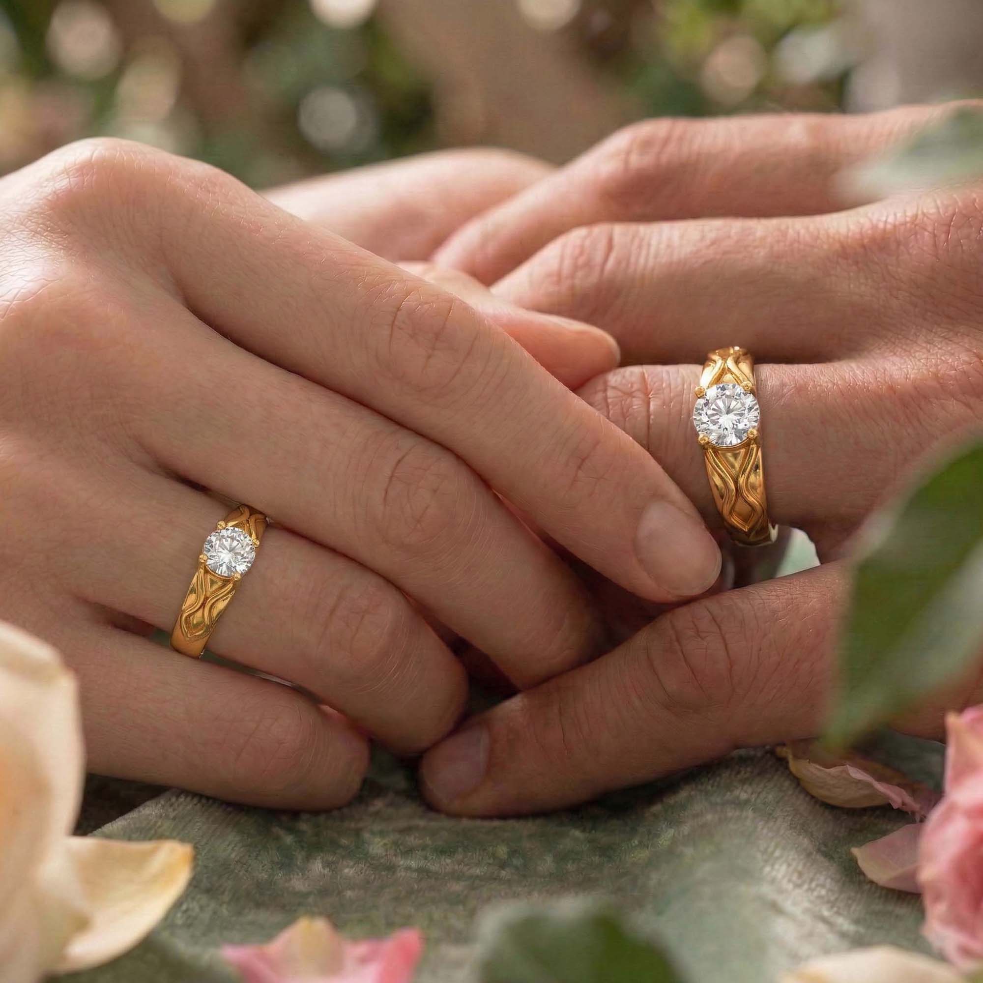 Lab-Grown Diamond Couple Rings (Pair) in 22K Yellow Gold – 1.08 Ct Total, 3 g (Design K2-16) thumbnail