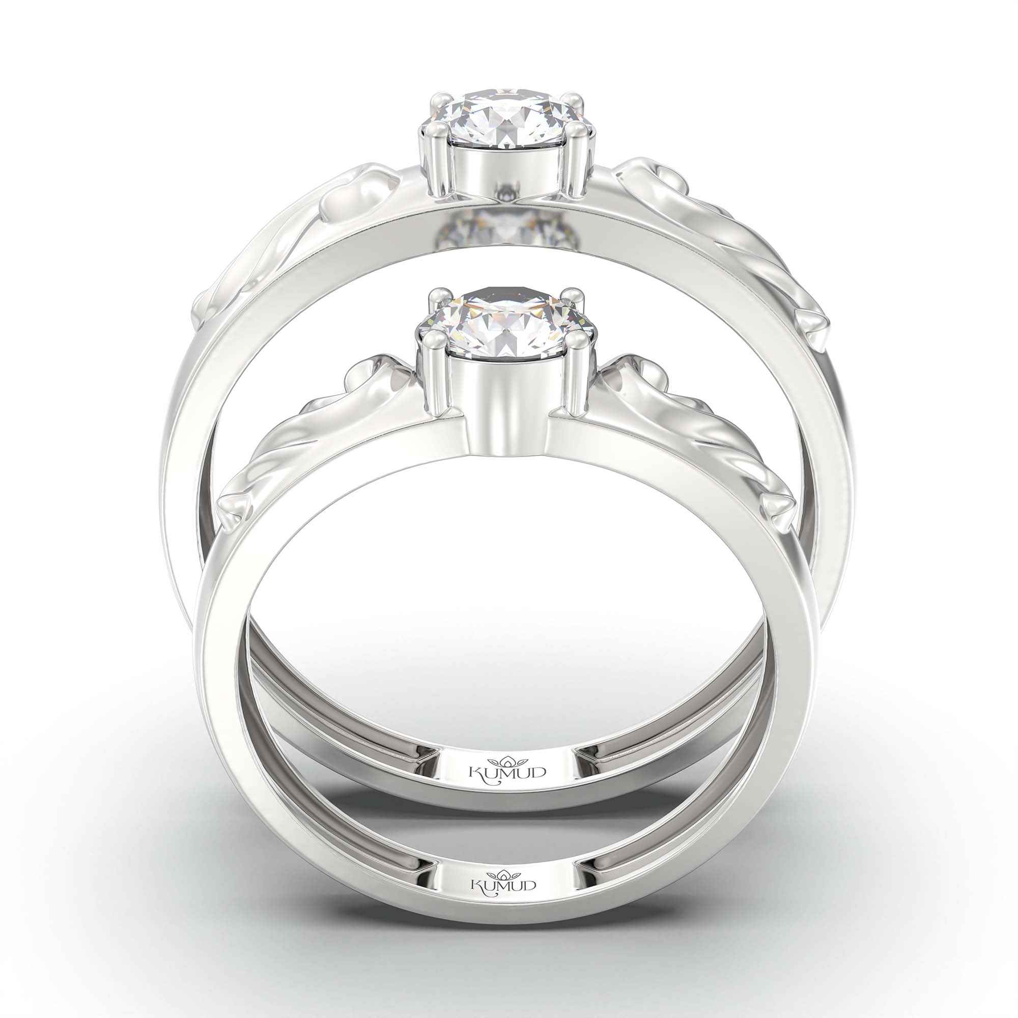 Lab-Grown Diamond Couple Rings (Pair) in 18K White Gold – 1.08 Ct Total, 3 g (Design K2-17) thumbnail