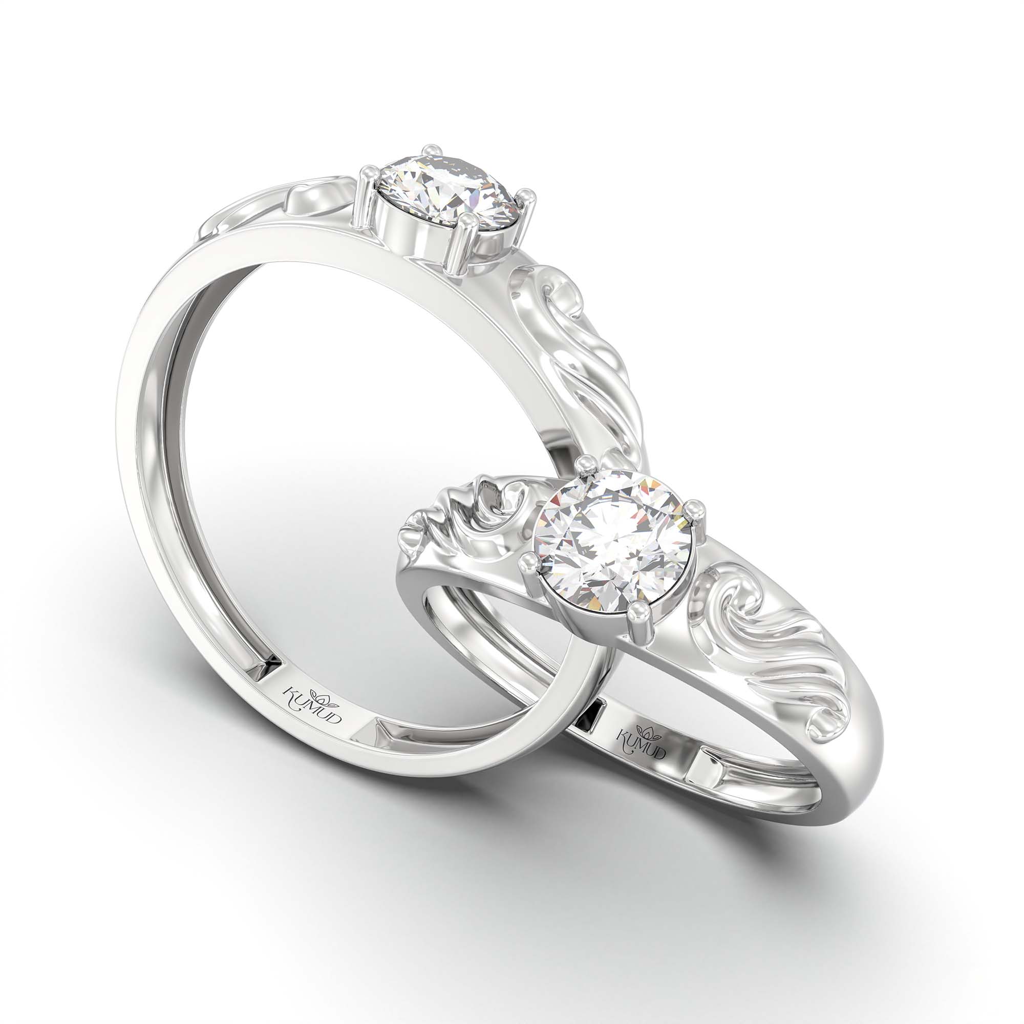 Lab-Grown Diamond Couple Rings (Pair) in 18K White Gold – 1.08 Ct Total, 3 g (Design K2-17) thumbnail