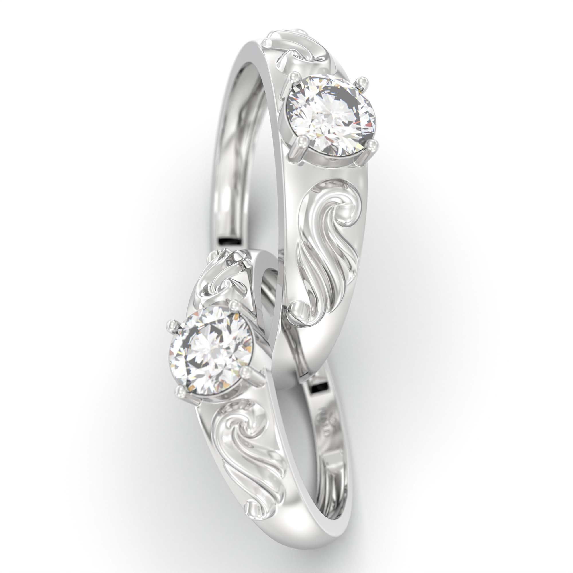 Lab-Grown Diamond Couple Rings (Pair) in 18K White Gold – 1.08 Ct Total, 3 g (Design K2-17) thumbnail