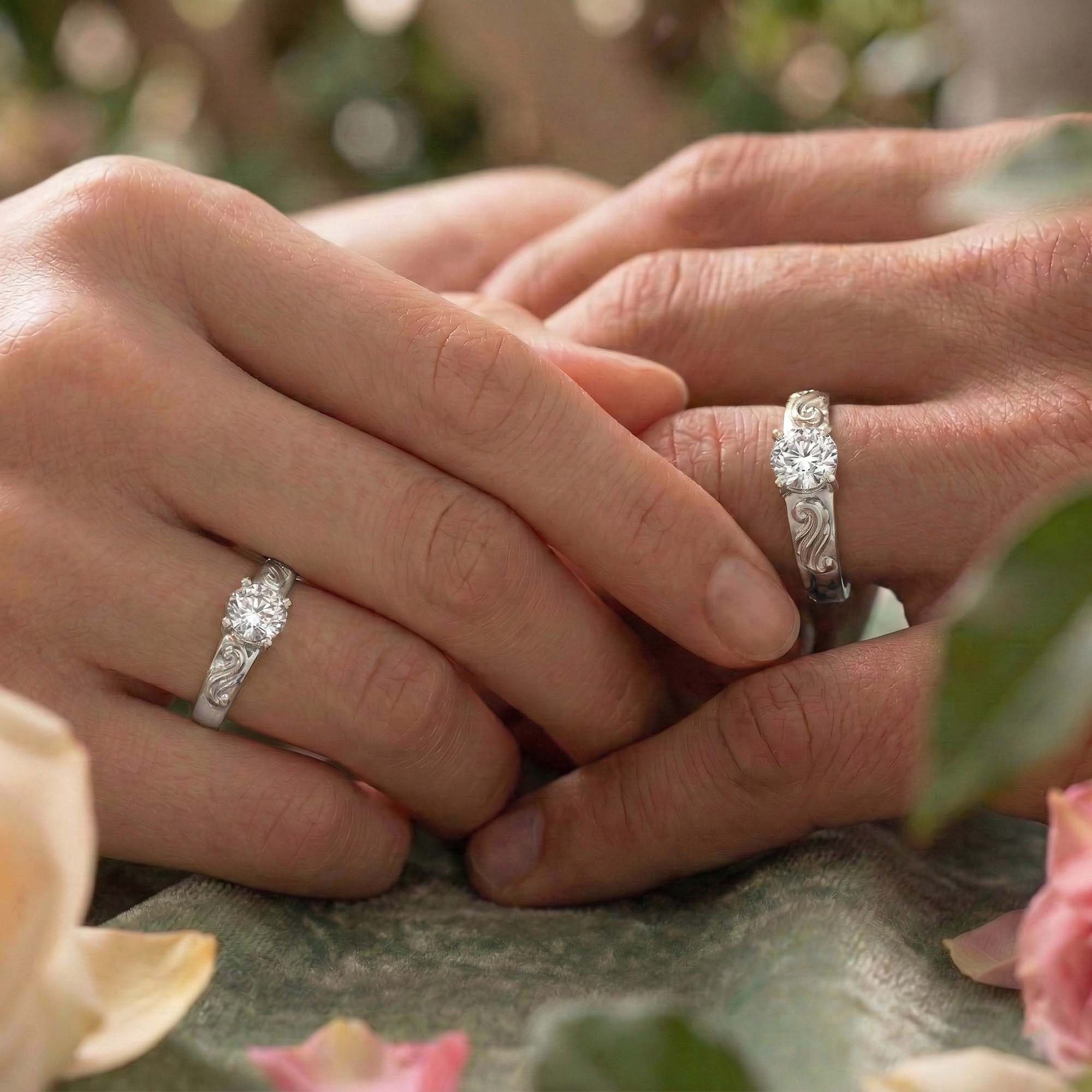 Lab-Grown Diamond Couple Rings (Pair) in 18K White Gold – 1.08 Ct Total, 3 g (Design K2-17) thumbnail