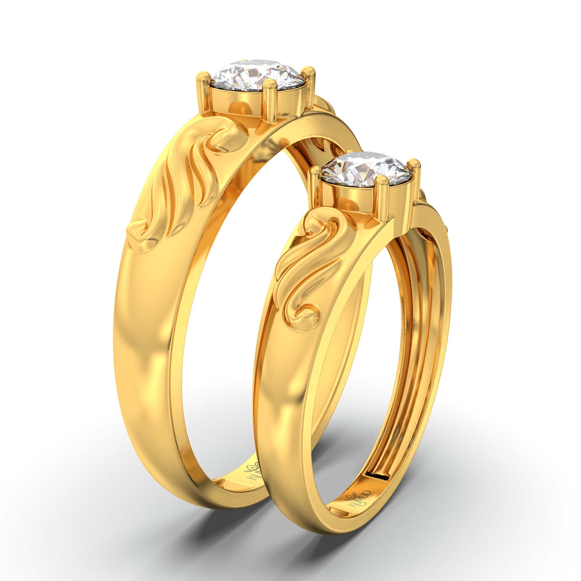 Lab-Grown Diamond Couple Rings (Pair) in 22K Yellow Gold – 1.08 Ct Total, 3 g (Design K2-17) thumbnail