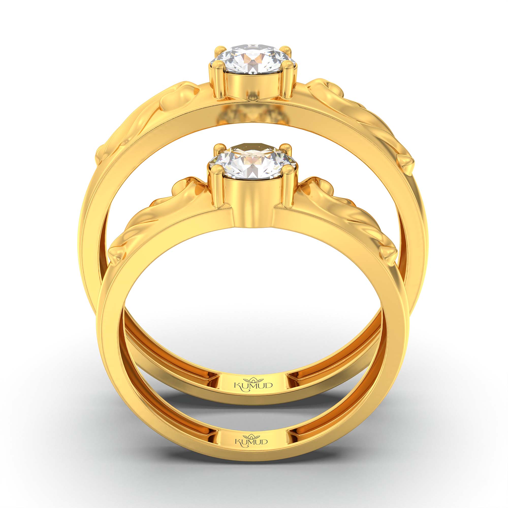 Lab-Grown Diamond Couple Rings (Pair) in 22K Yellow Gold – 1.08 Ct Total, 3 g (Design K2-17) thumbnail