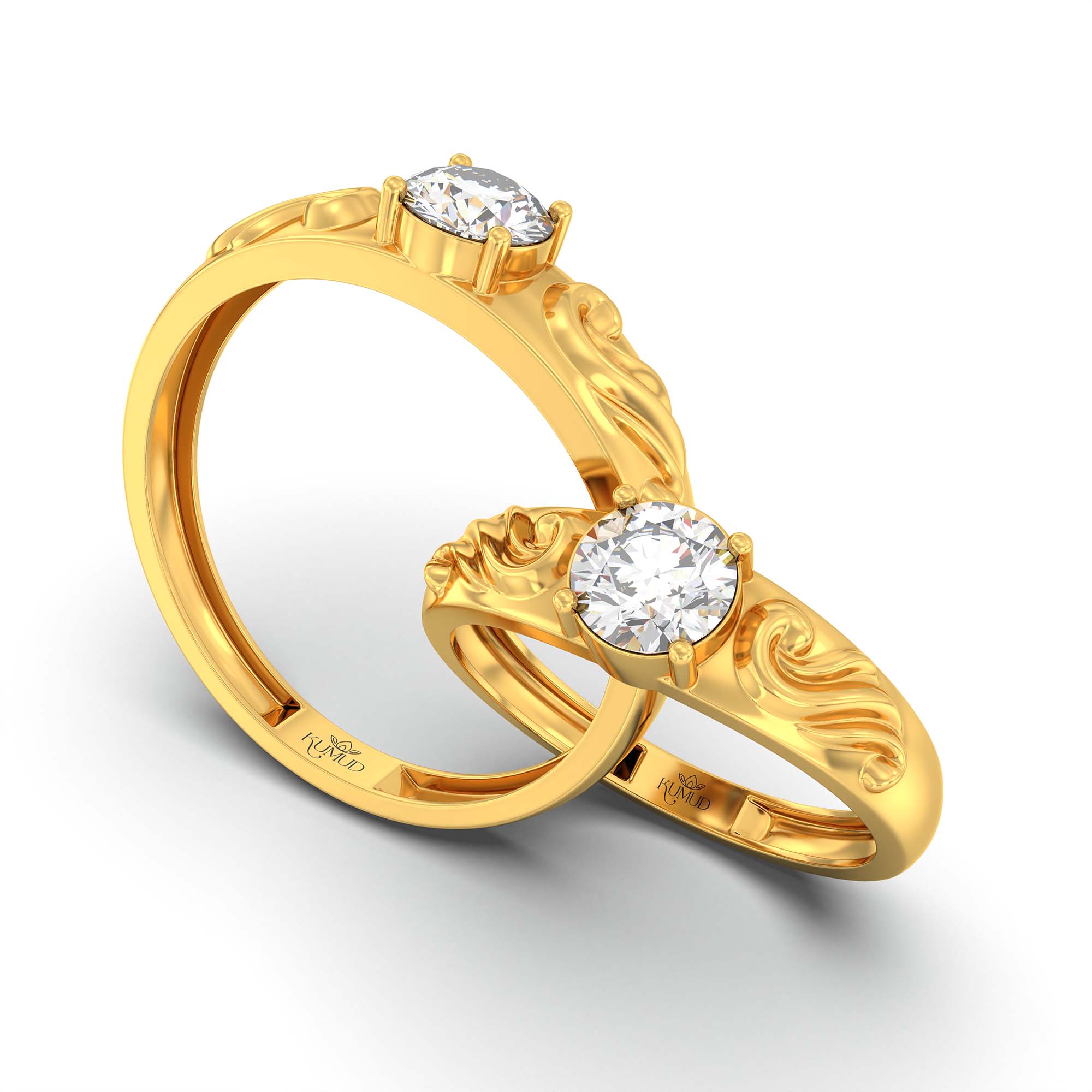 Lab-Grown Diamond Couple Rings (Pair) in 22K Yellow Gold – 1.08 Ct Total, 3 g (Design K2-17) thumbnail