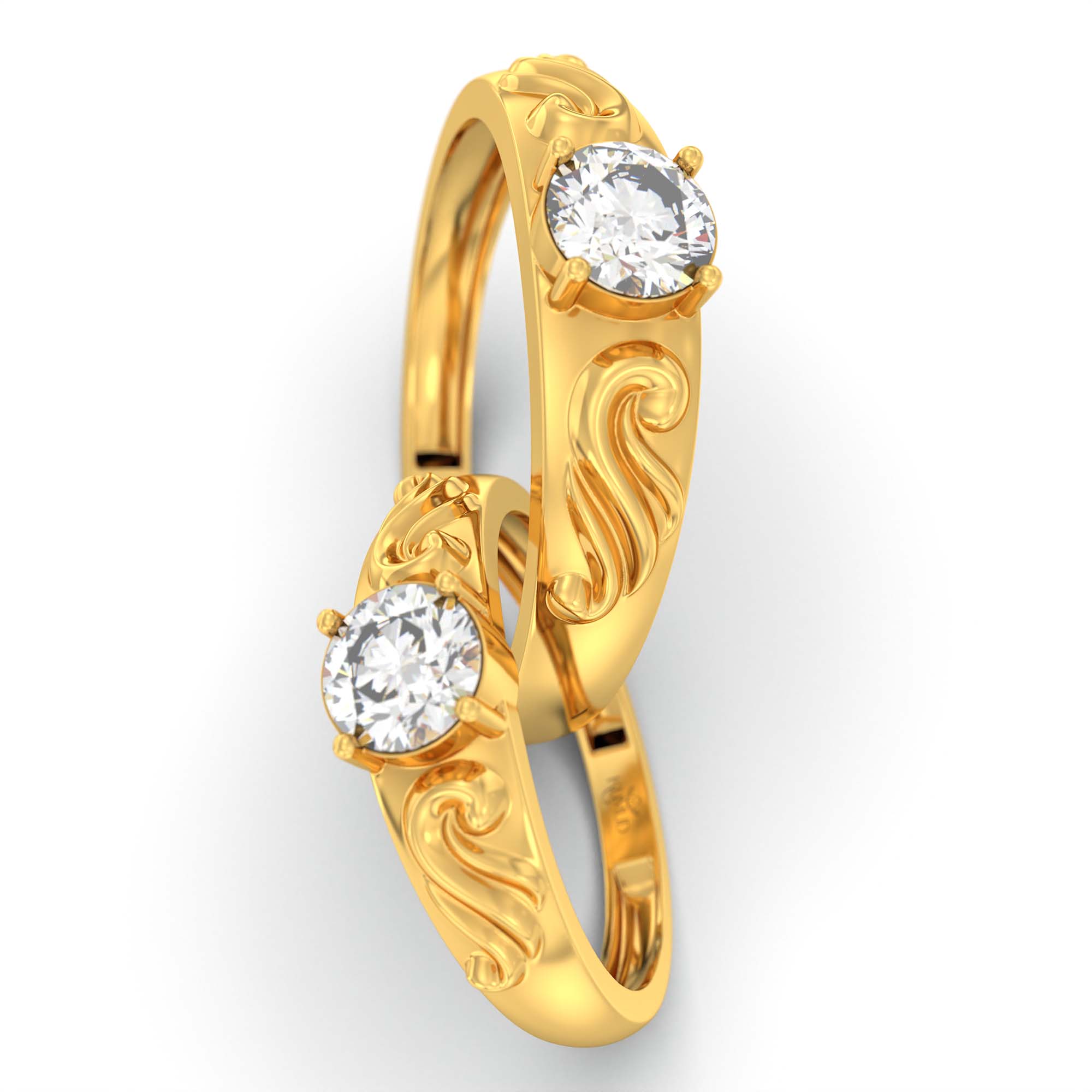 Lab-Grown Diamond Couple Rings (Pair) in 22K Yellow Gold – 1.08 Ct Total, 3 g (Design K2-17) thumbnail